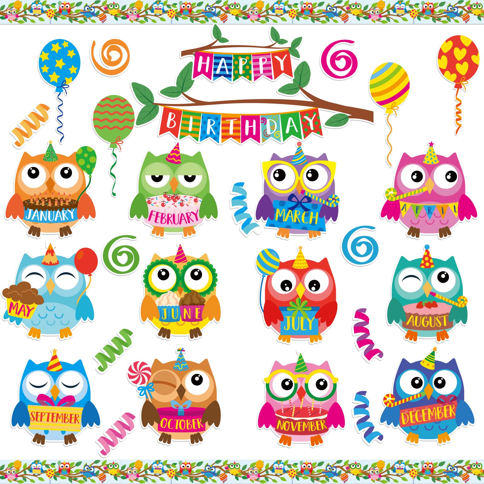 Buy Colorful Owls CutOuts Happy Birthday Bulletin Board Set Birthday