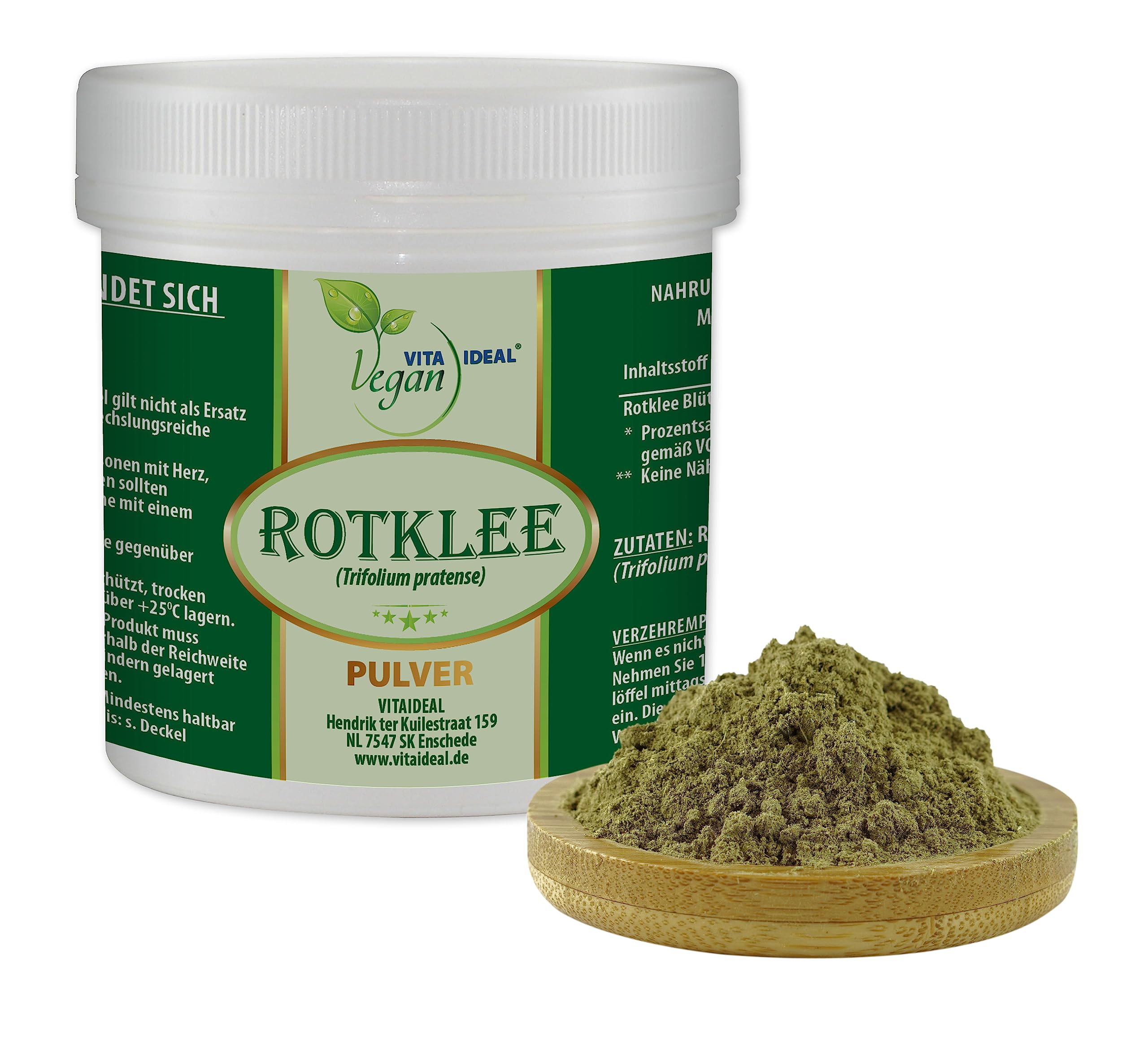 VITA IDEAL Vegan® ROTKLEE - Blüten 4x 300g PULVER - Trifolium pratense - Tagesportion 760mg ROTKLEEBLÜTEN, natürlich, pflanzlich & ohne Zusatzstoffe, Inklusive Messlöffel.
