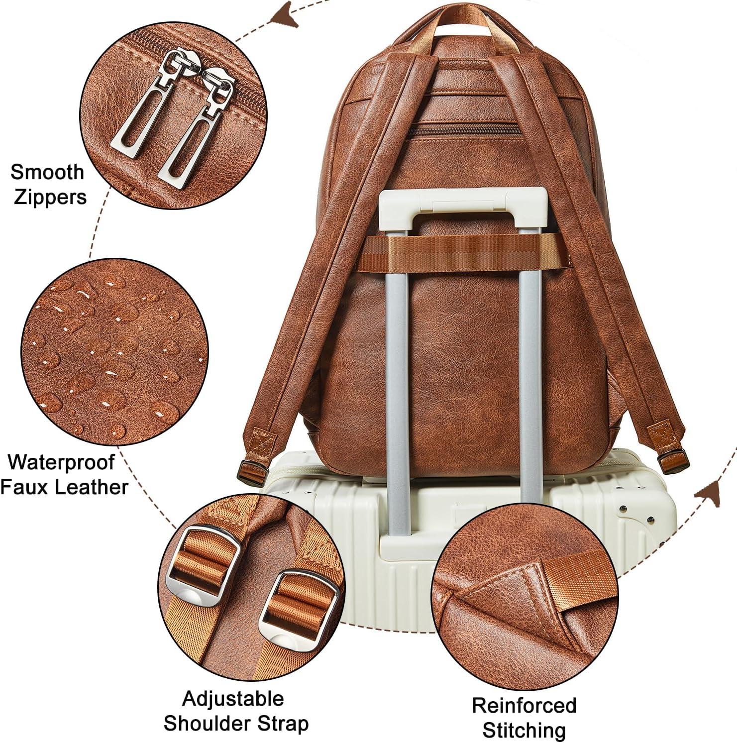 43L Backpack Purse For Women Men Leather Shoulder Diaper Bookbag Tote 17 16 15.6 Inch Laptop Bag Handbags For Travel Work College Large Brown - Image 6