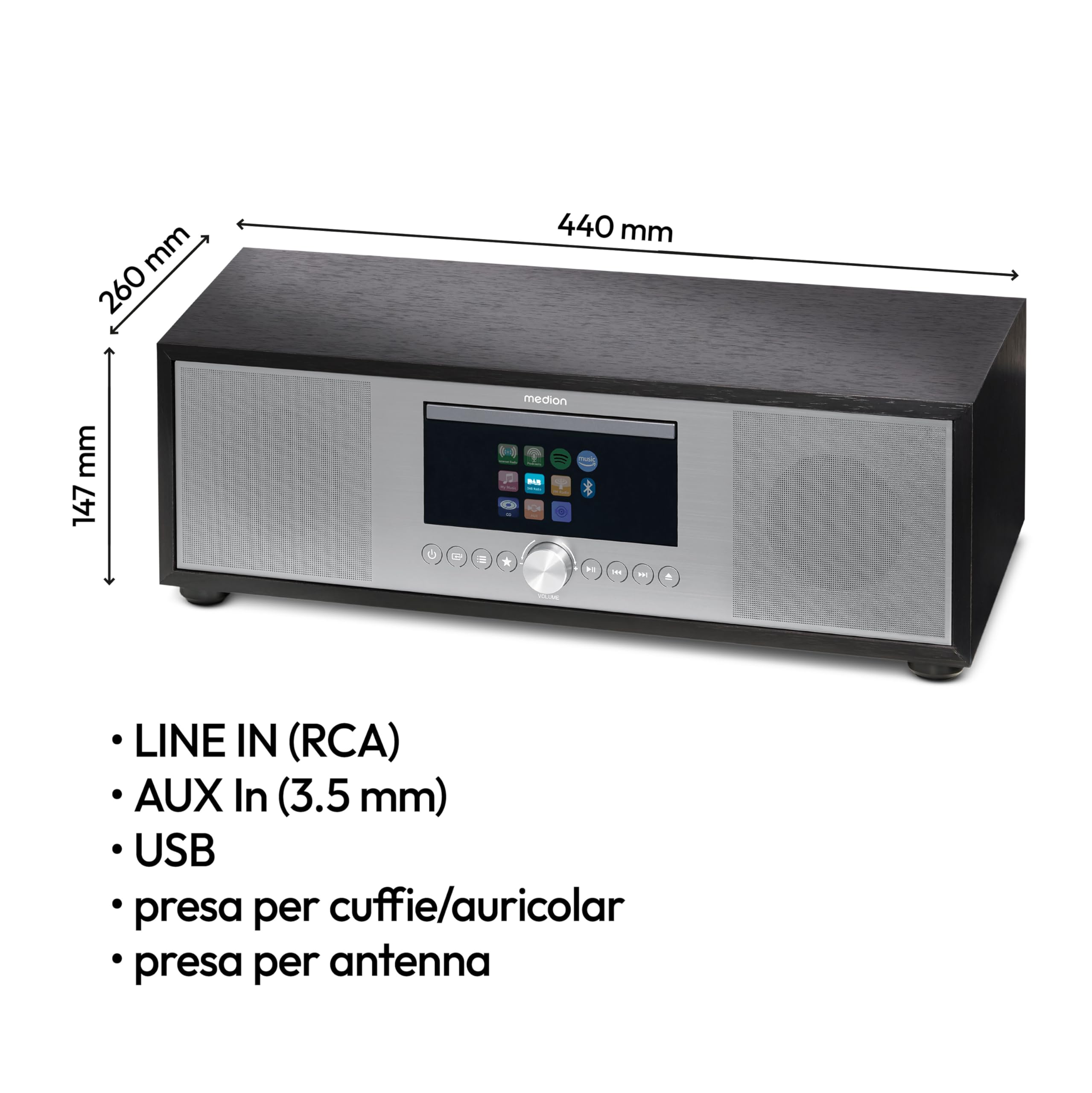 MEDION P66400 All-In-One Stereo System DAB+ CD MP3 Spotify Amazon Music FM USB AUX Subwoofer