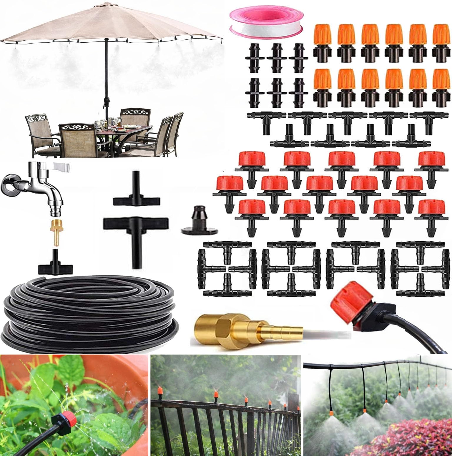 DIY Crafts Drip Irrigation Kit, Complete Garden Watering System with Adjustable Mist Nozzles, Drippers, Connectors and Brass Made Tap Adapter (1 Kit Drip Irrigation + Misting)-image-21