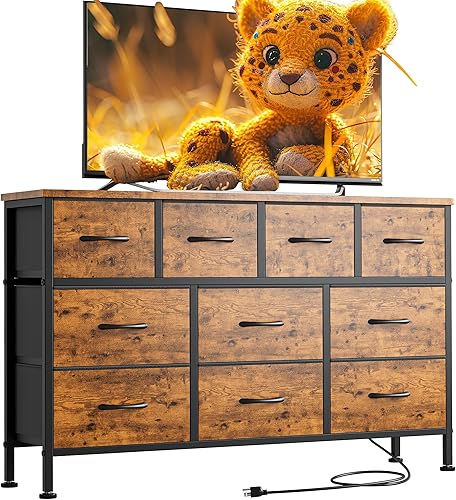Lulive Cómoda de 10 cajones para dormitorio, aparadores de TV con toma de corriente, cómoda para el centro de entretenimiento, cómoda para TV de 55 disponible en Yaxa El Salvador