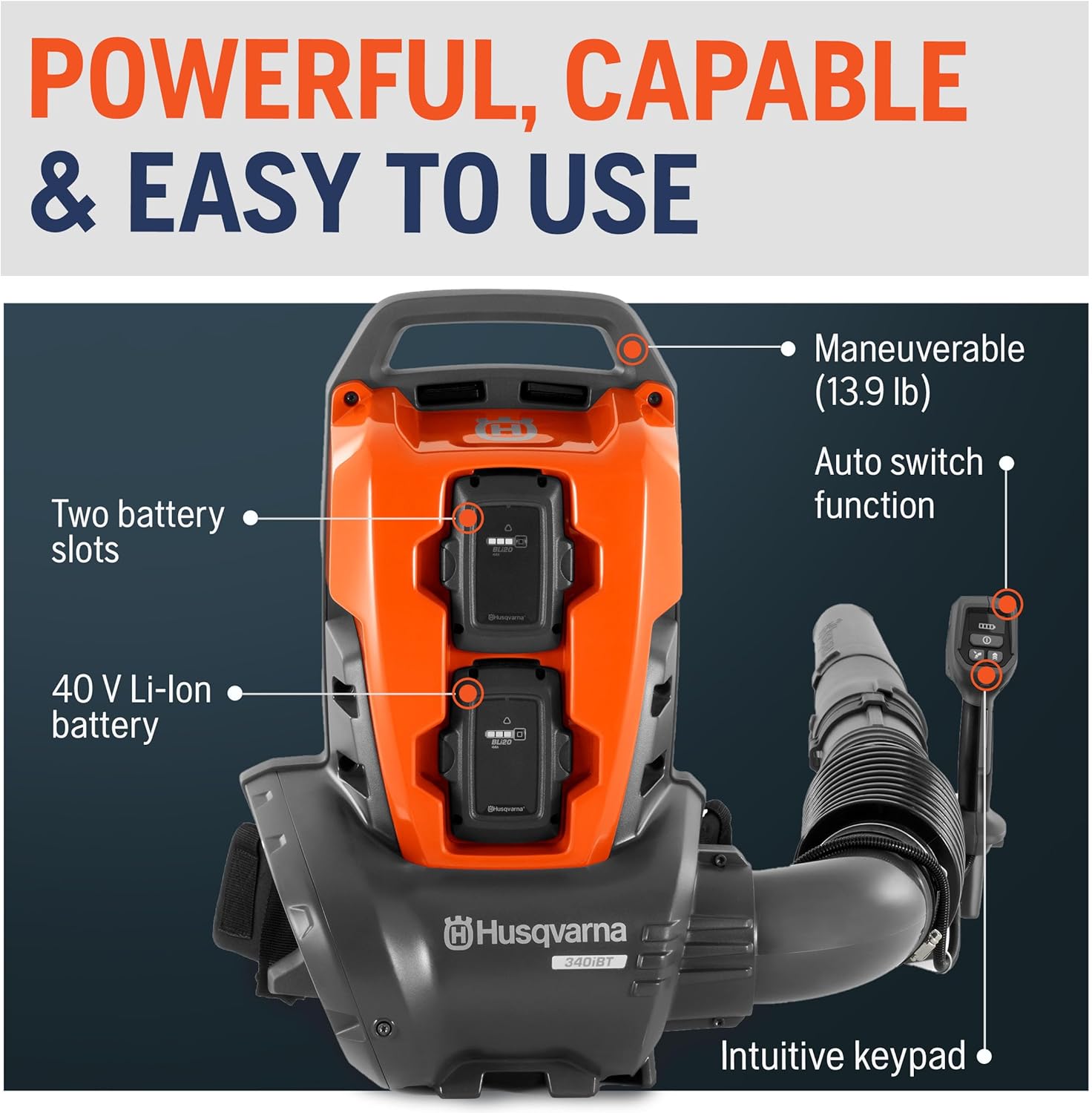 Husqvarna 340iBT 40V Battery Backpack Blower Without Battery and Charger