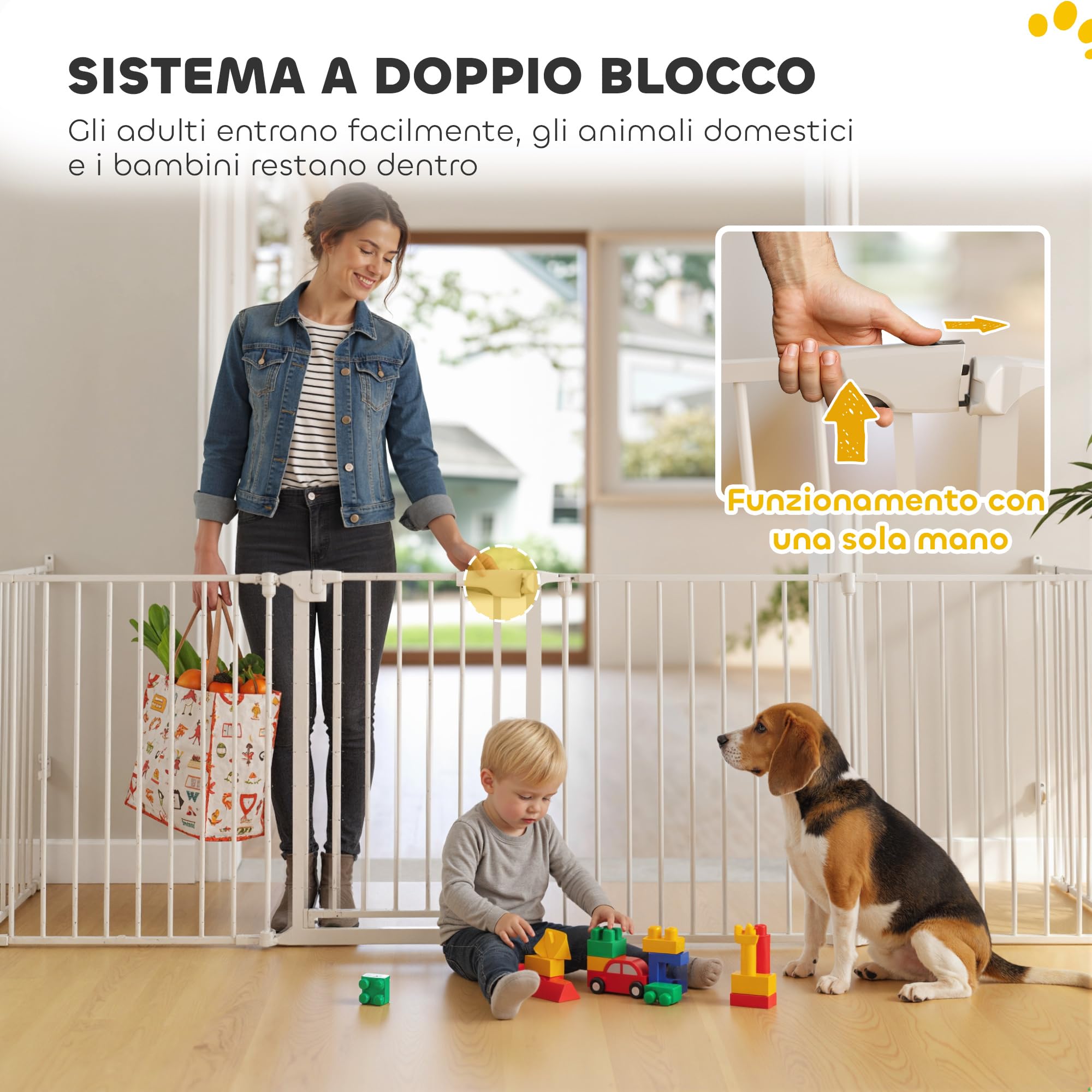 PawHut Recinto per Cani, Cancelletto Sicurezza per Bambini 488cm, Bianco