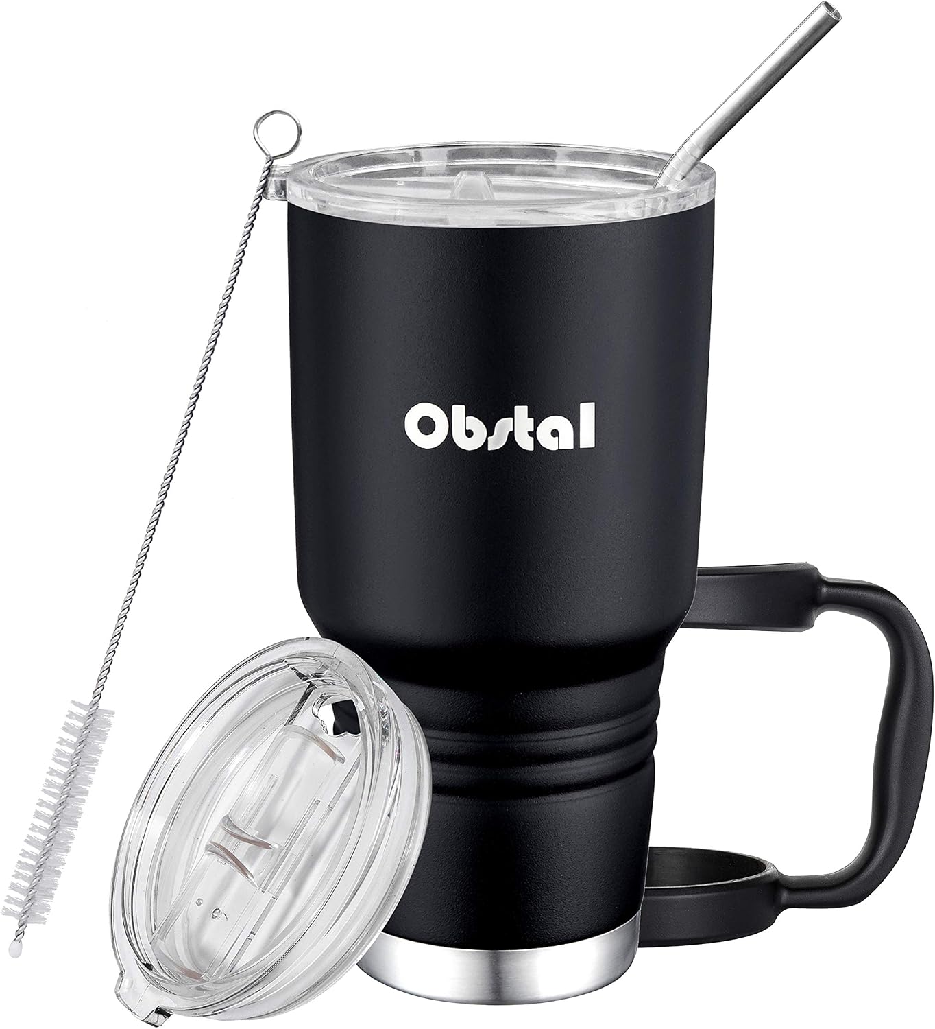 Obstal 30oz Tumbler Stainless Steel Insulated Travel Mug, Double Wall Vacuum Durable Insulated Coffee Cup with Splash Proof Sliding Lid, Straw, Cleaning Brush, Gift Box Set