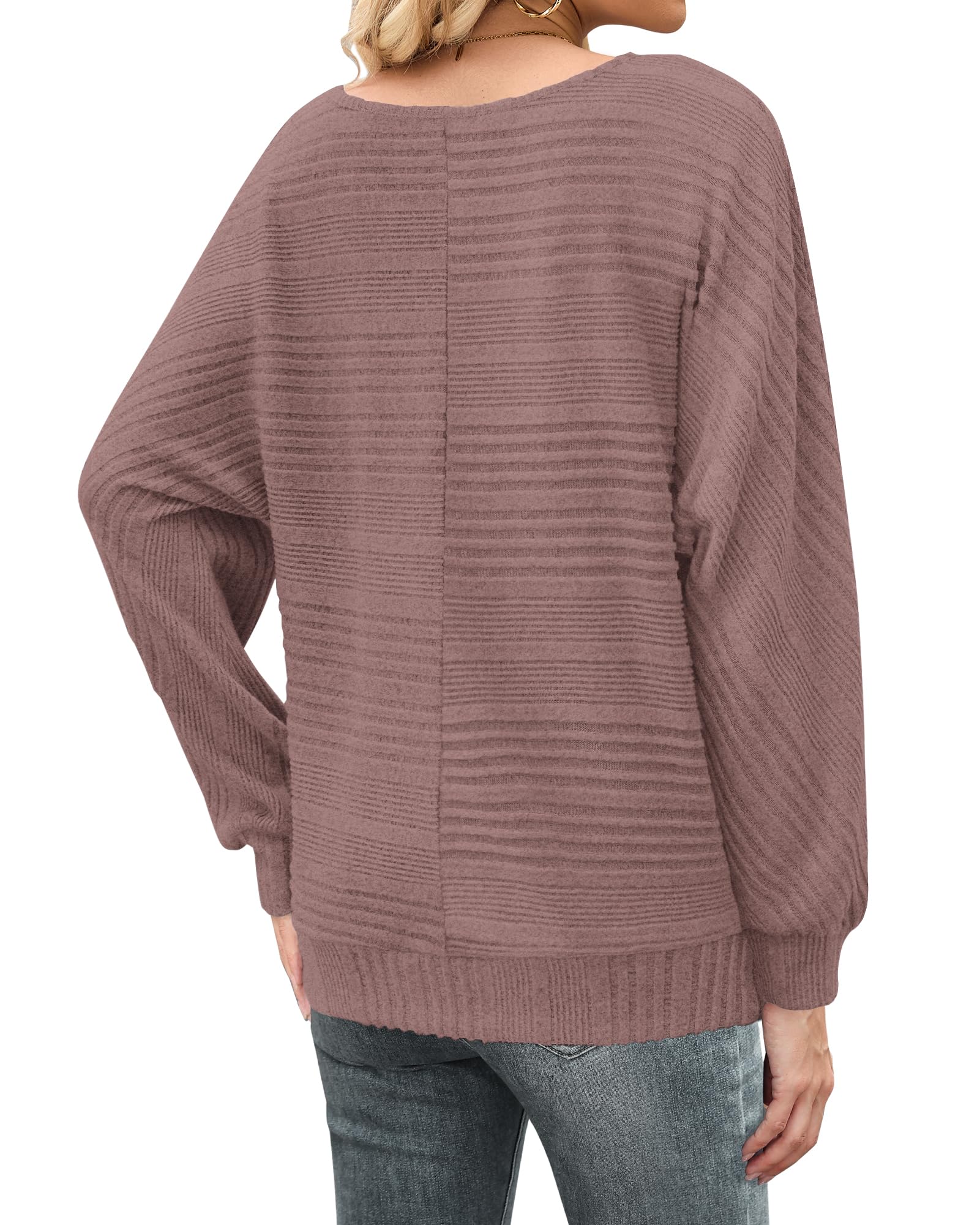 WNEEDU Pull Femme Chic et Elegant Pulls léger Tricoté Hiver à épaules Nues Col Bateau Manches Chauve-Souris Automne Chaud Haut Top