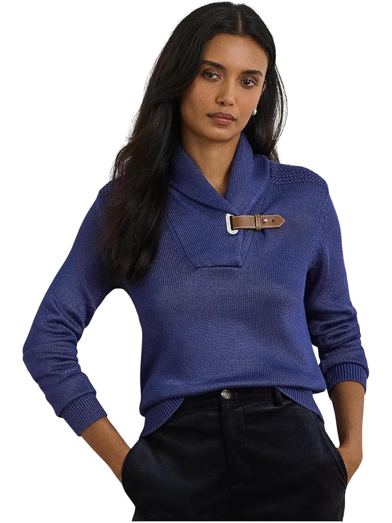 Blue Lauren Ralph Lauren Buckle-Trim Cotton-Blend Sweater