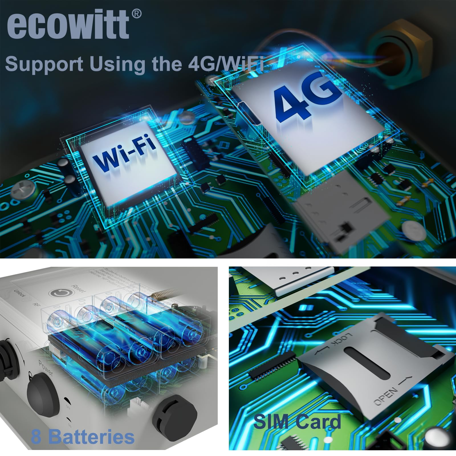 ECOWITT WS6210 Gateway per stazioni meteo, ricevitore mobile della stazione meteo 4G/Wi-Fi per sensori esterni/interni, stazione base IoT per la casa, assistente ecosistemico con pannello solare