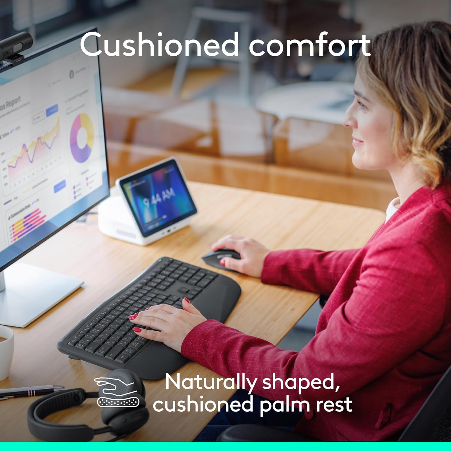 Logitech Signature Comfort Plus Combo MK880 for Business, Full-Size Wireless Keyboard and Mouse with Palm Rest, Silent Clicks, Secure Receiver, Bluetooth, Windows/macOS - Graphite