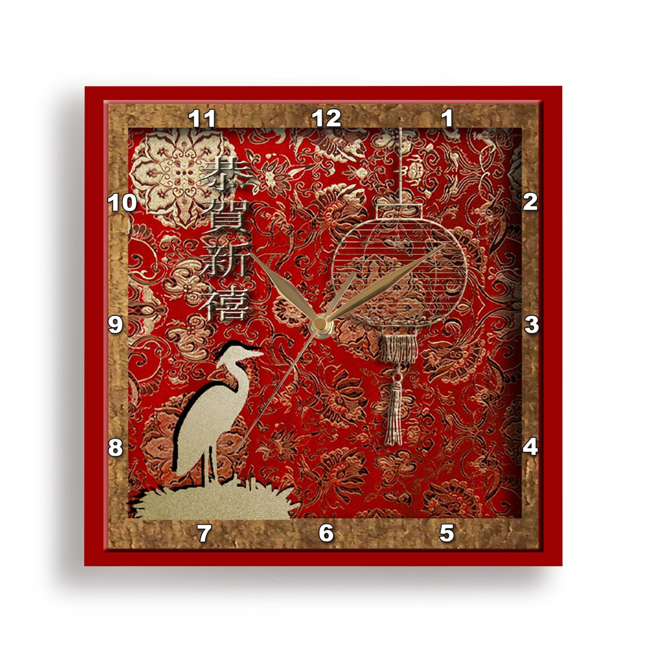 3dRose 3D Rose Crane and Lantern, Happy New Year in Chinese-Wall Clock, 15-inch (DPP_12979_3)