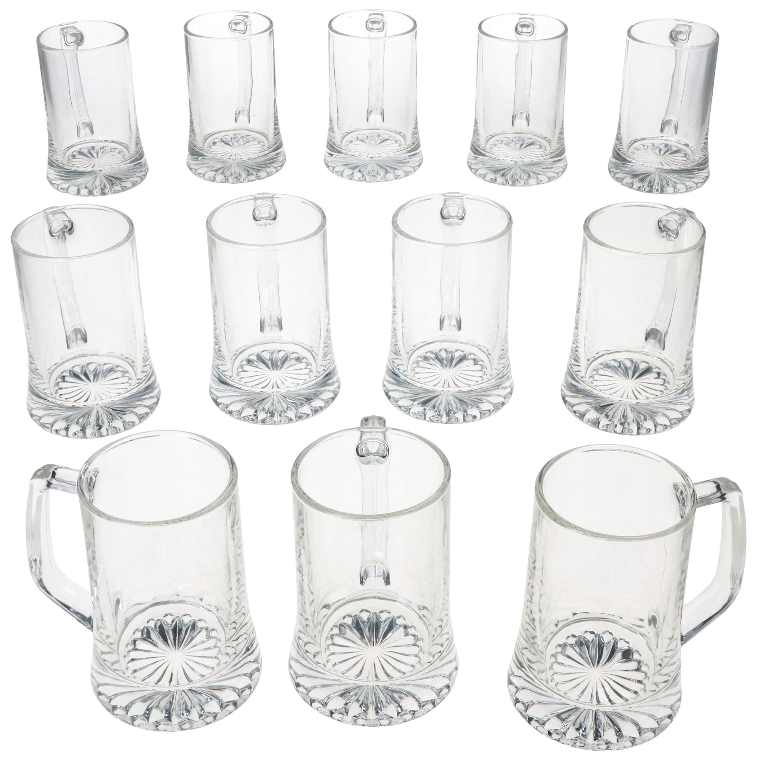MamboCat Akki - Set di 12 boccali da birra da 0,2 l, altezza 12,2 cm, per 12 persone, in vetro con fondo a stella e manico, bicchieri da birra trasparenti da 200 ml, per feste