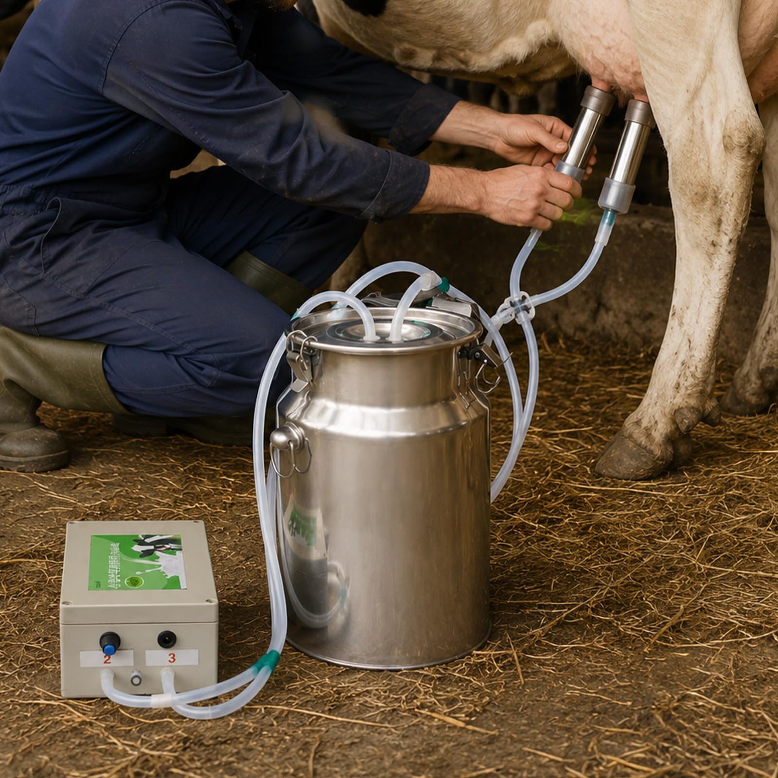 Ordeñadora para Vacas, Máquina De Ordeño Portátil con Batería De 5200 mAh, Cubo De Acero Inoxidable De 10 L Y Pulsación 43–46 Ciclos/min para Granjas, Establos Y Ranchos forSheep