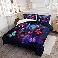 Vista 100 de Black Blue Butterfly Comforter Set for Girls Women,Boho Butterfly Sun and Moon Mandala Printed Bedding Set with 2 Pillowcases(Black Blue Twin)