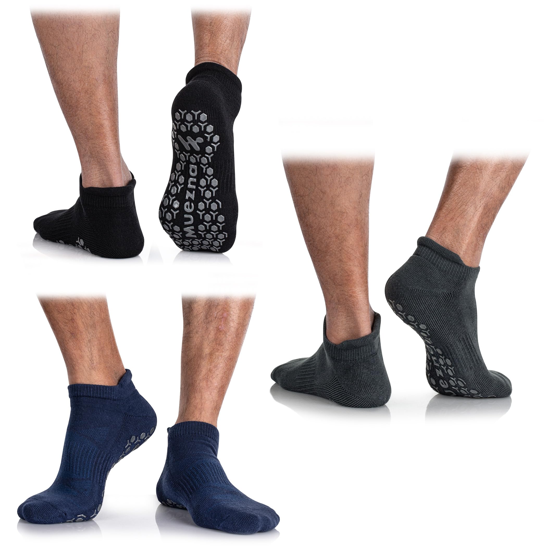 Muezna Men's Non-Slip Yoga Socks, Anti-Skid Pilates, Barre, Bikram Fitness Hospital Slipper Socks with Grips