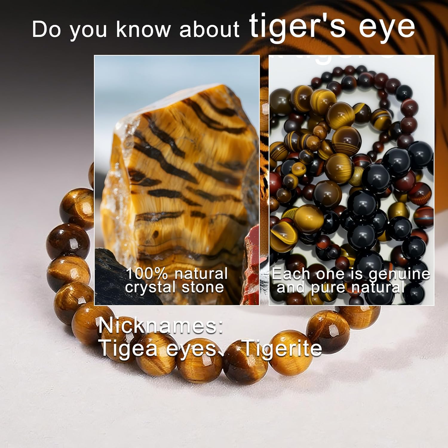 Natural Crystal Stone Golden Tiger's Eye Bracelet Black Obsidian Round Bead Elastic Energy Healing Bracelet for Men and Women Small, Medium, Large 6mm 8mm 10mm 12mm - Image 9