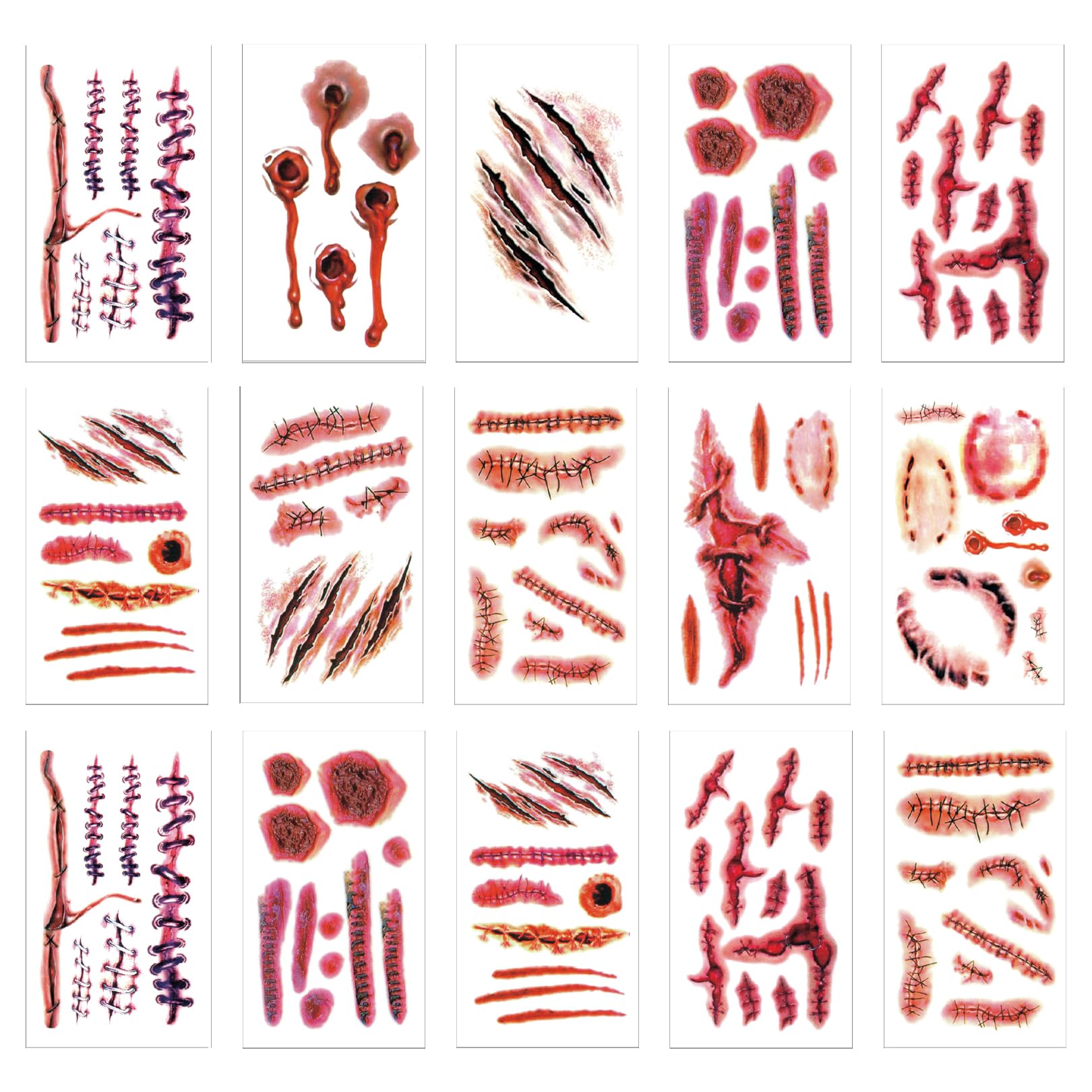 Buy 15 Sheets Halloween Tattoos Stickers Waterproof Fake Scab Blood