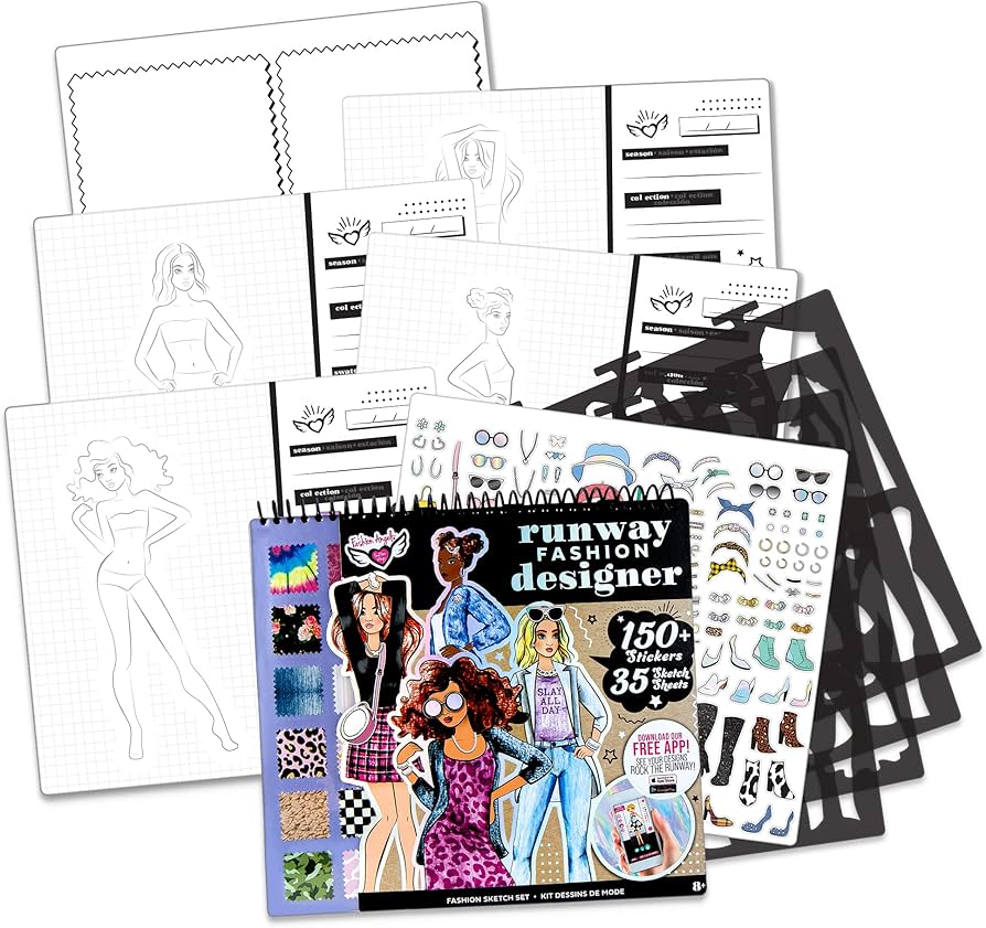 Amazon.com: Fashion Angels Fashion Runway Portfolio - Fashion Design Sketch Book with Stencils and Stickers - Practice Your Fashion Design Techniques, Preview Designs in App - Fashion Sketch Pad for Girls 8 & Up