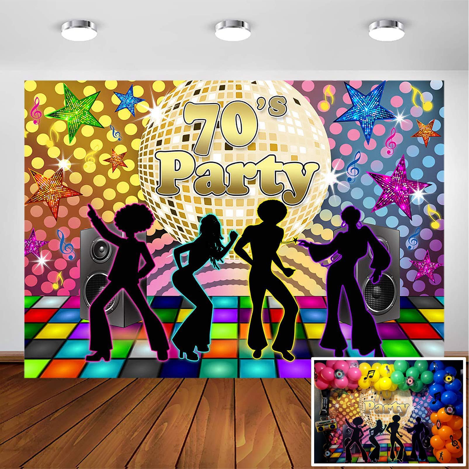 Avezano Back to 70s Party Backdrop for Adults Disco Party Decorations 1970's Retro Disco Ball Let's Glow Crazy Neon Dance Night Photoshoot Photo Booth Photography Background (7x5ft)