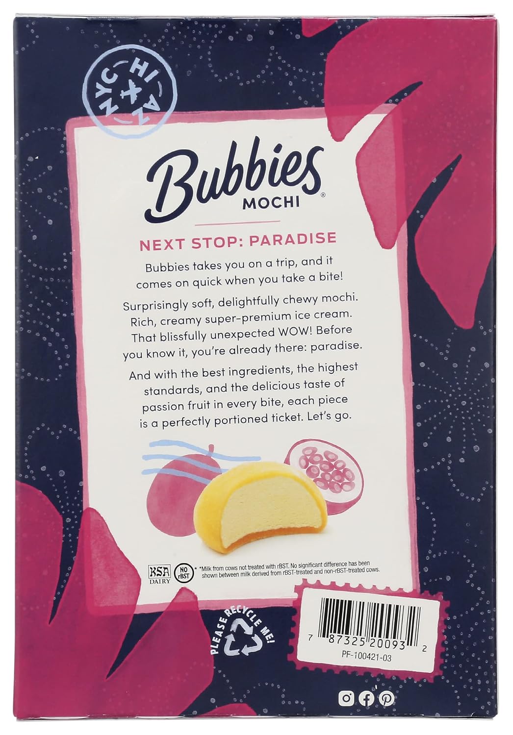 Bubbies Mochi Ice-Cream, Passion Fruit, 6 Count, 7.5 Oz (Frozen)