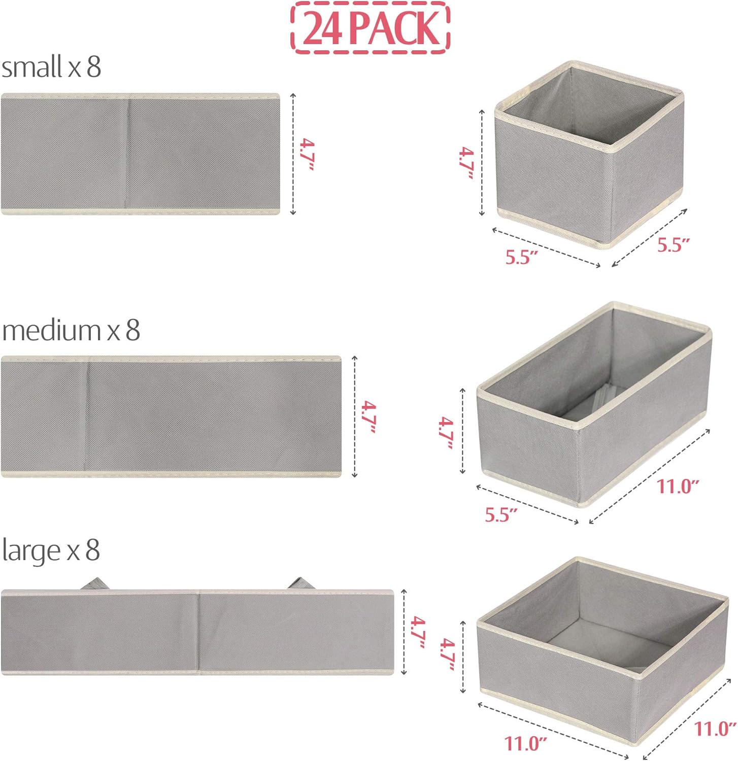 DIOMMELL Juego de 24 cajas de almacenamiento plegables de tela