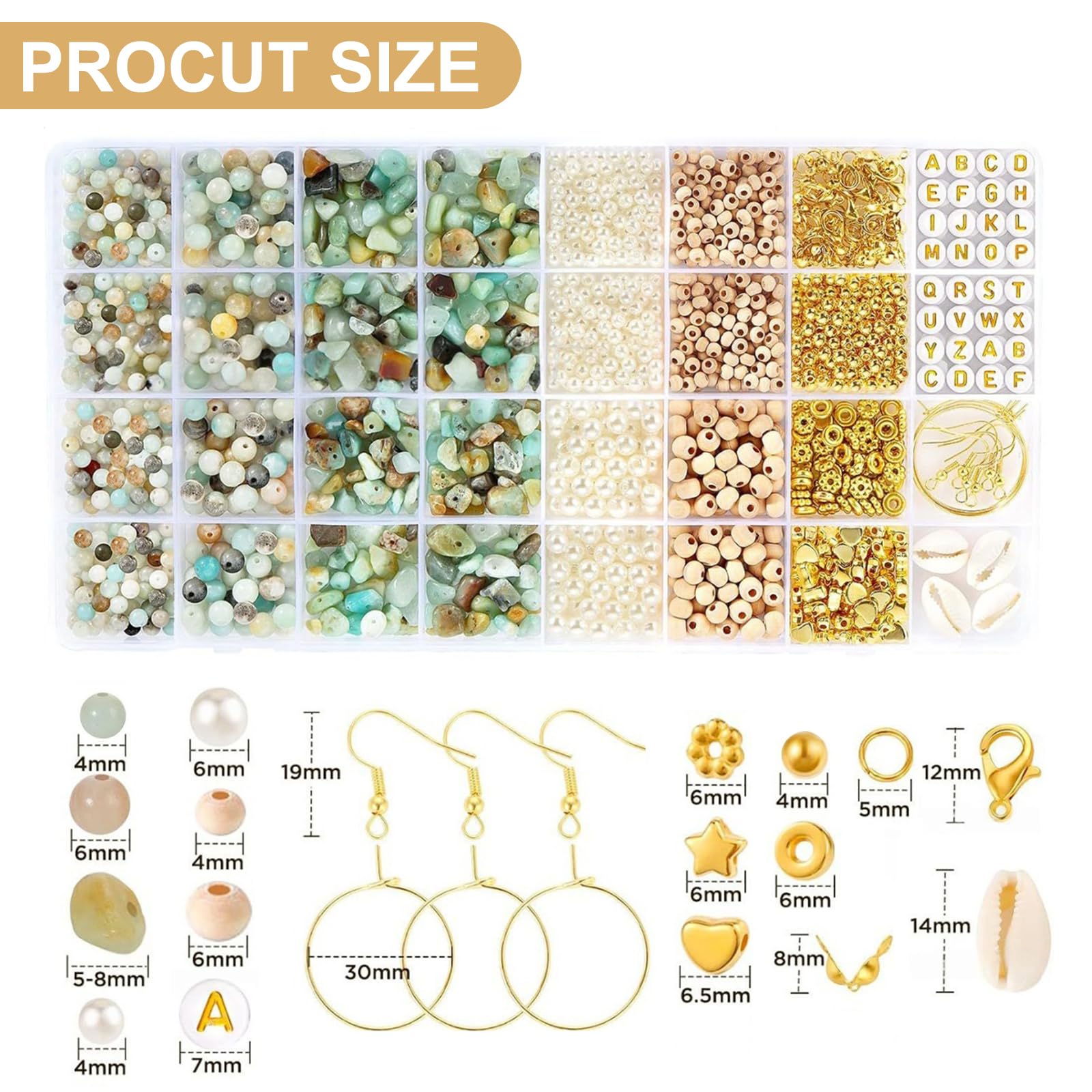 Kit de fabricación de pulseras de cuentas de cristal de piedra natural para hacer joyas, suministros con cuentas de letras, cuentas de madera, cuentas blancas, cuentas doradas para manualidades