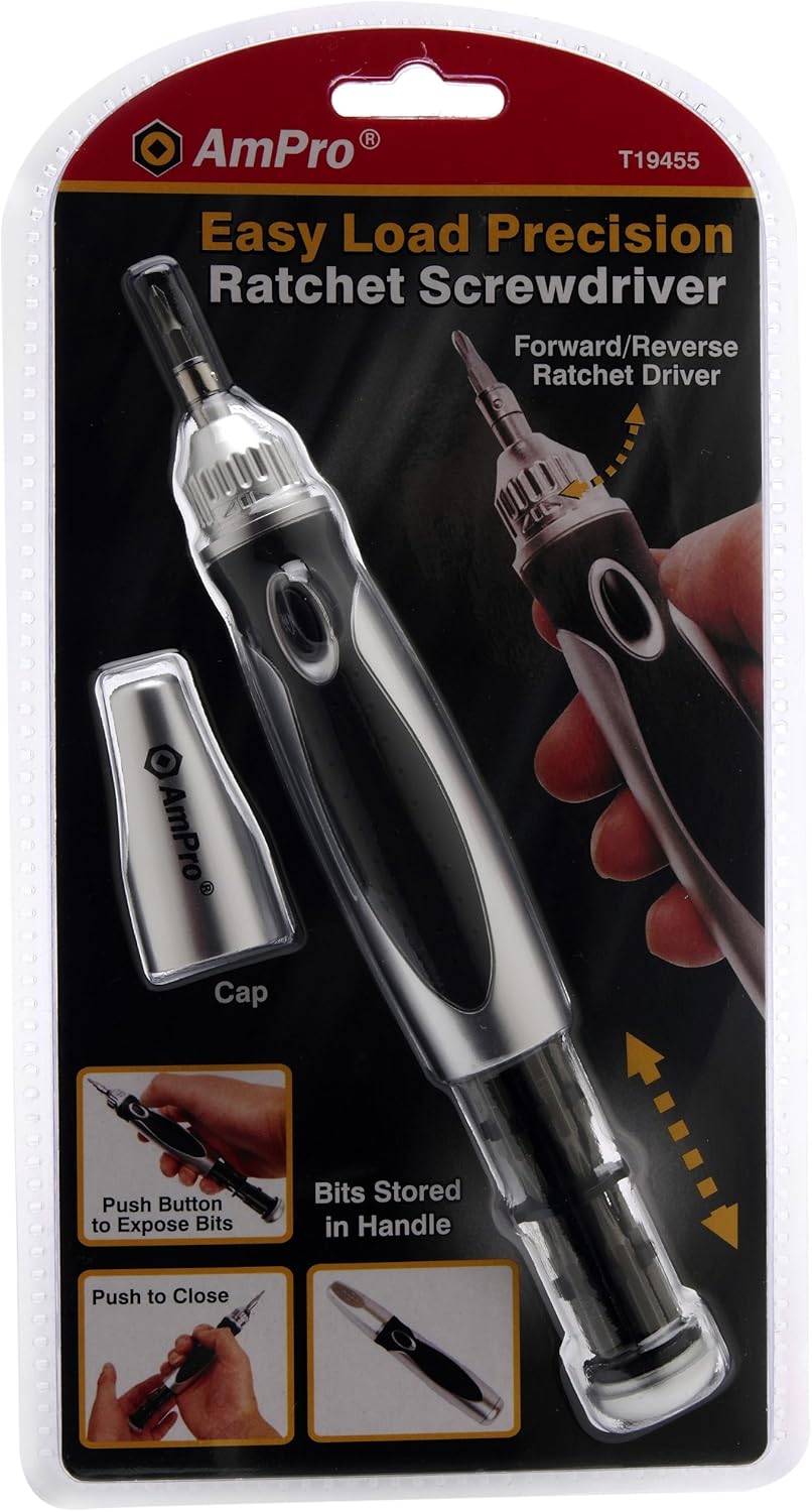 Ampro T19455 Easy Load Precision Ratcheting Screwdriver T Handle
