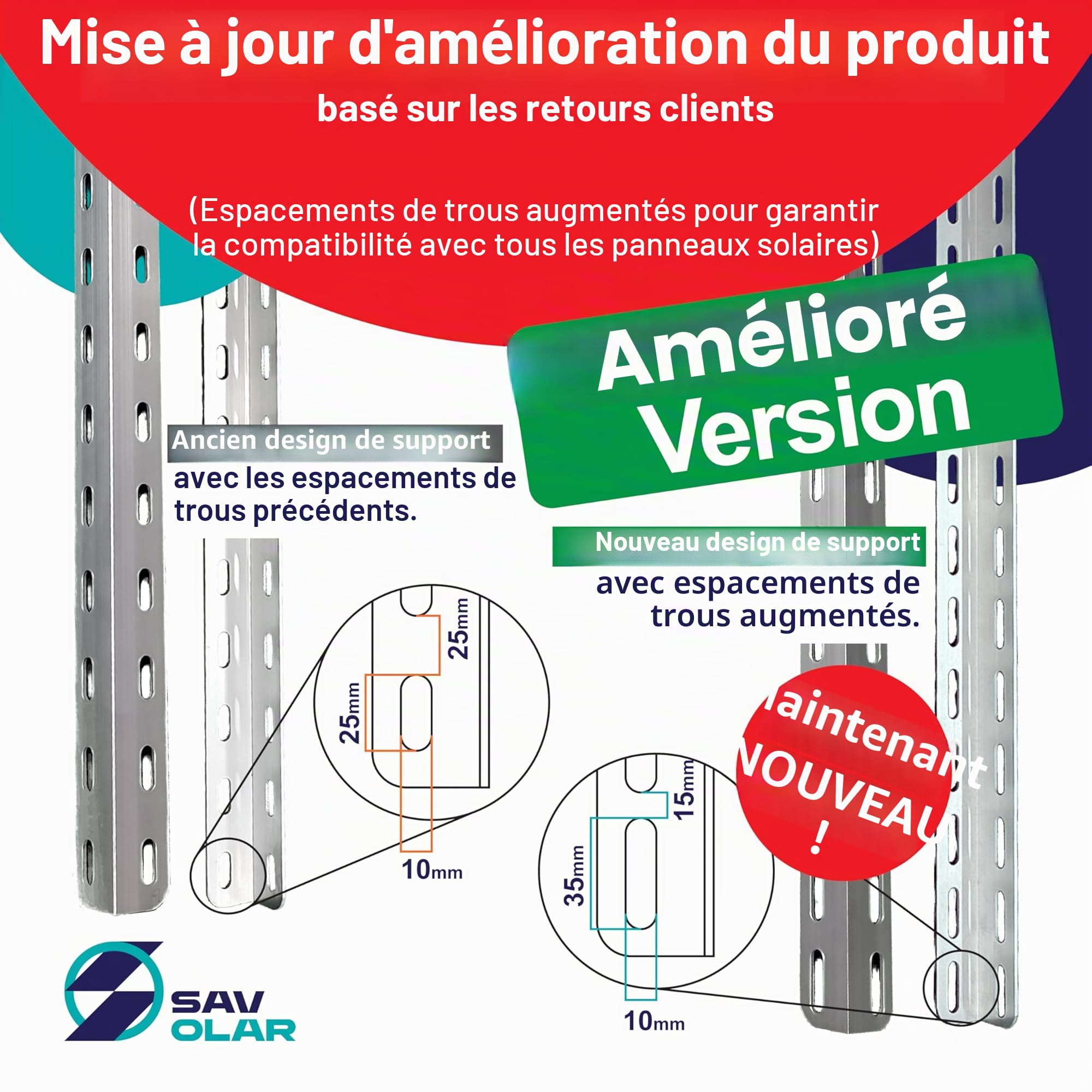 Lot de 2 supports solaires en aluminium et acier inoxydable, montage mural, pour centrale électrique de balcon jusqu'à 117 cm, angle réglable de 0 à 90°