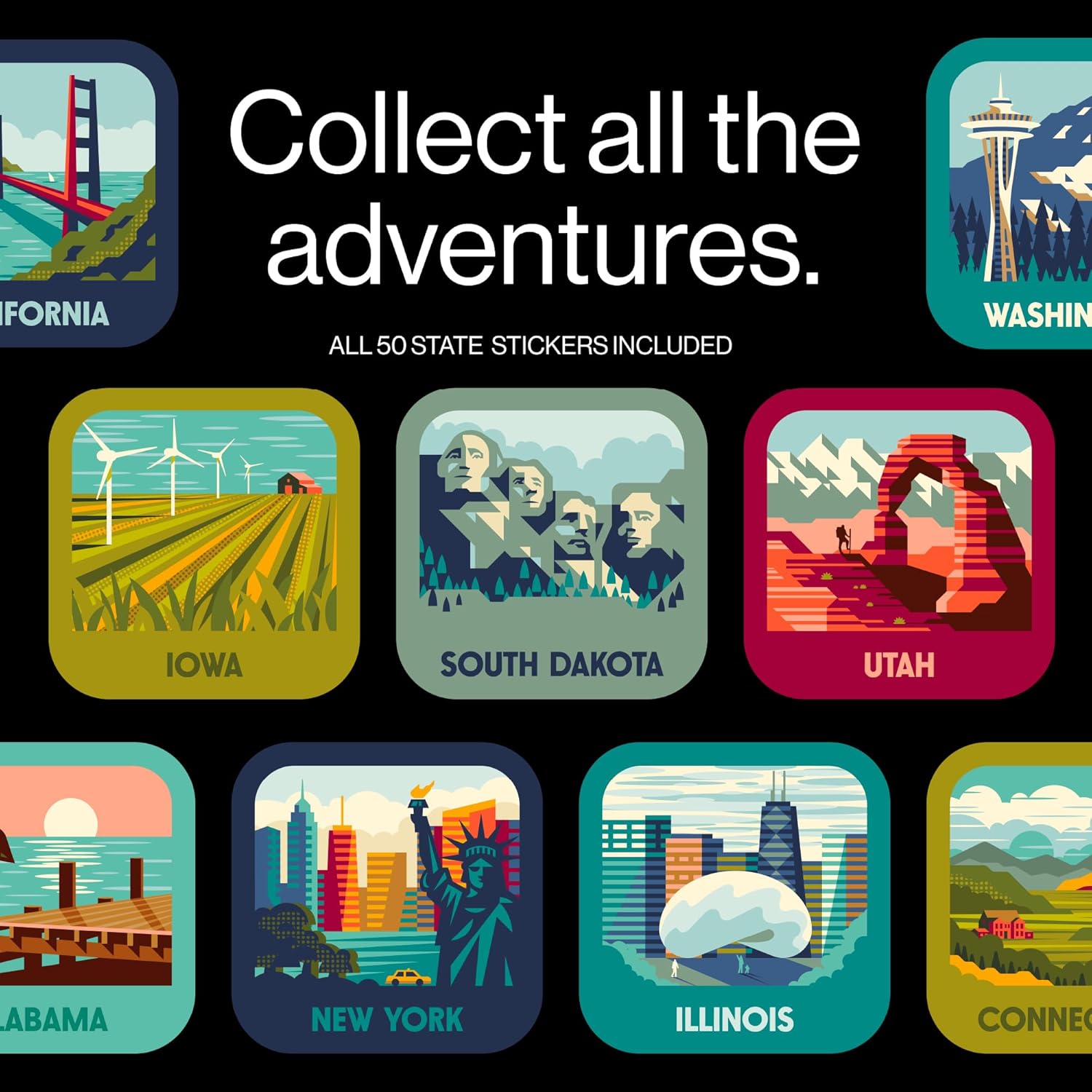 THE GEOPROJECT 50 States Bucket List Water Bottle with Stickers - 32oz Leakproof Insulated Stainless Steel with Straw & 50 States Water Bottle Stickers (Tan) - Image 6