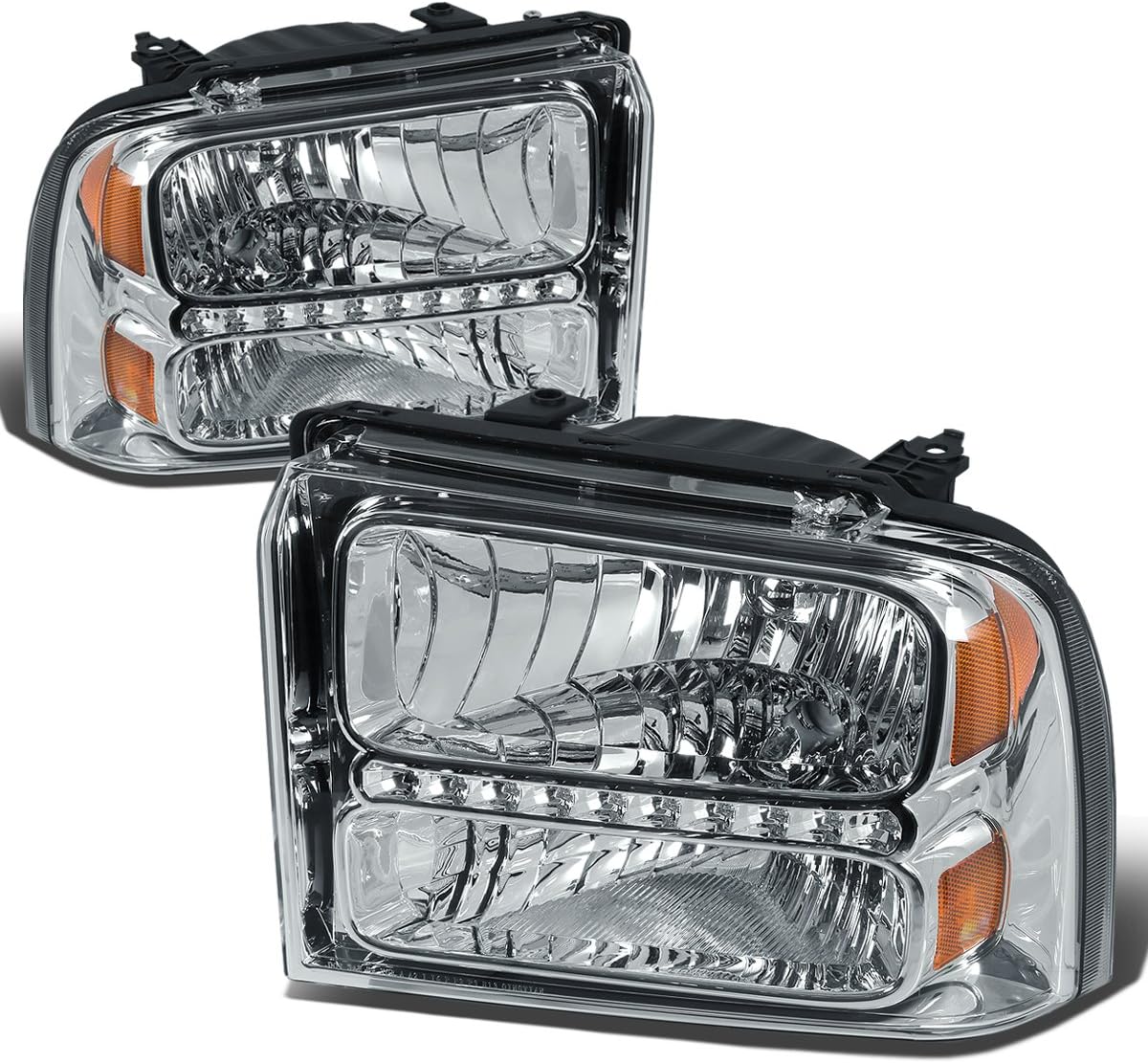 DNA MOTORING LED DRL Headlamps Headlight Assembly Compatible With 05-07 Ford F250-350 F450 F550SD, Chrome/Amber, HL-OH-FSD05-LED-CH-AM