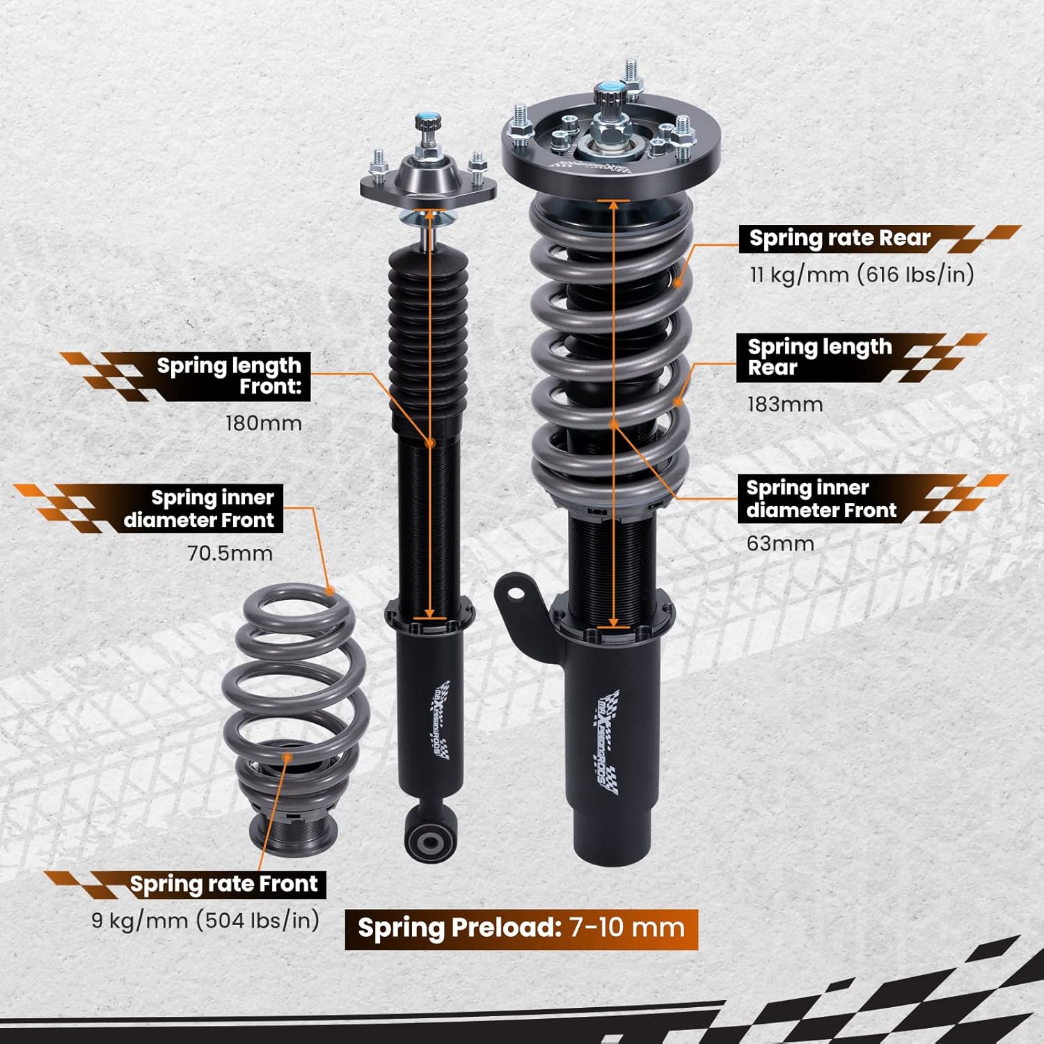 maXpeedingrods Racing Coilover for BMW E46 316i 318d 320i, 323i 325i 328i 330i 1998-2006, 24 Levels Damping Adjustable Coilovers Suspension Kit, Height Adjustable T7 Upgraded Lowering Kit