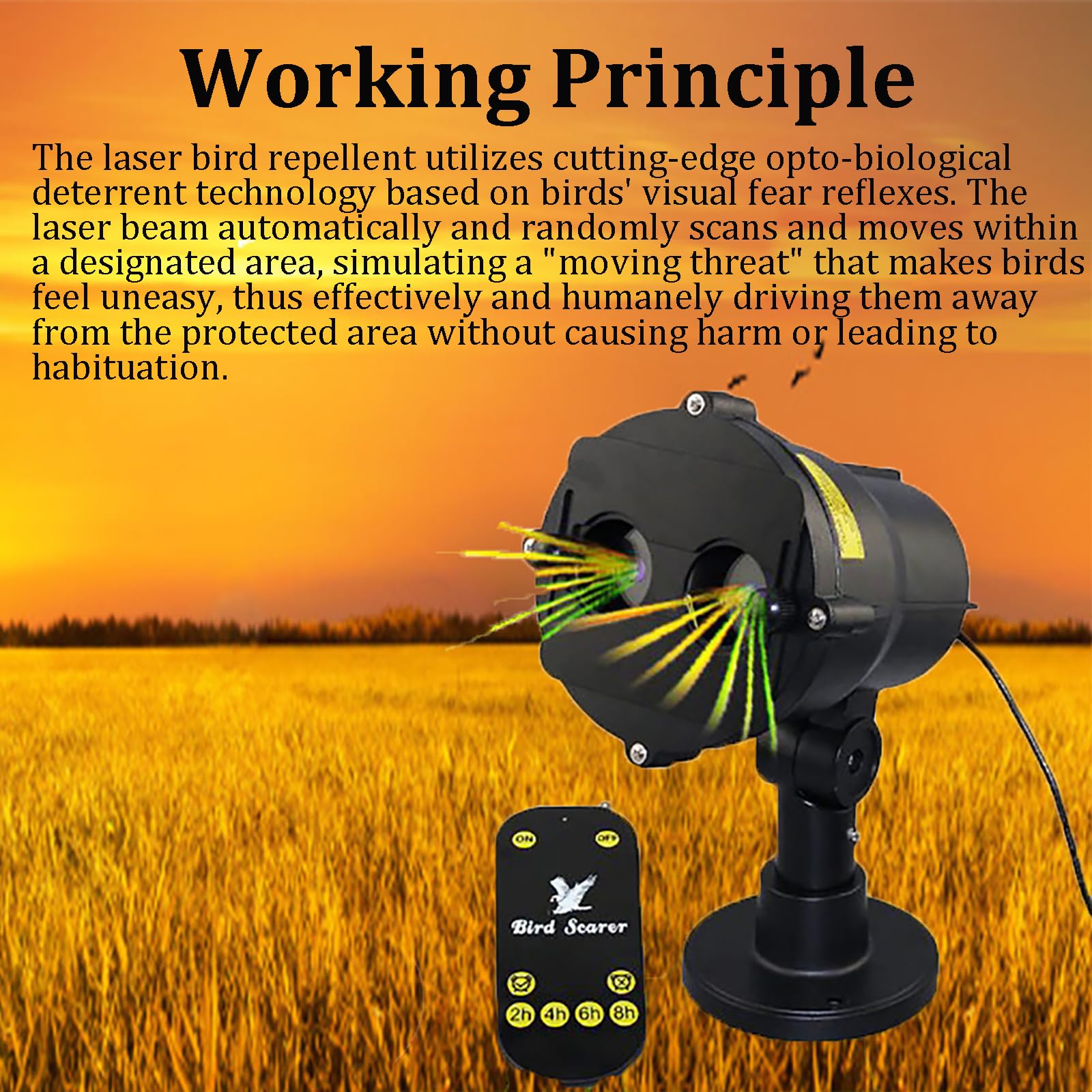 Ahuyentador de Pájaros Láser Exterior con Temporizador y Control Remoto, Dispositivo Automático para Palomas, Gorriones, Estorninos, Jardín y Granja