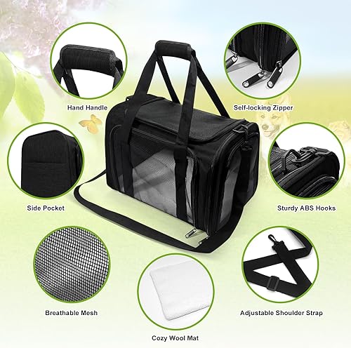 Miniatura 4 de Dog Carrier for Pets, Up to 25 Lbs, Collapsible Travel Carriers for Puppy with Shoulder Strap and Removable Mat, 20x13x13 Inch, Black