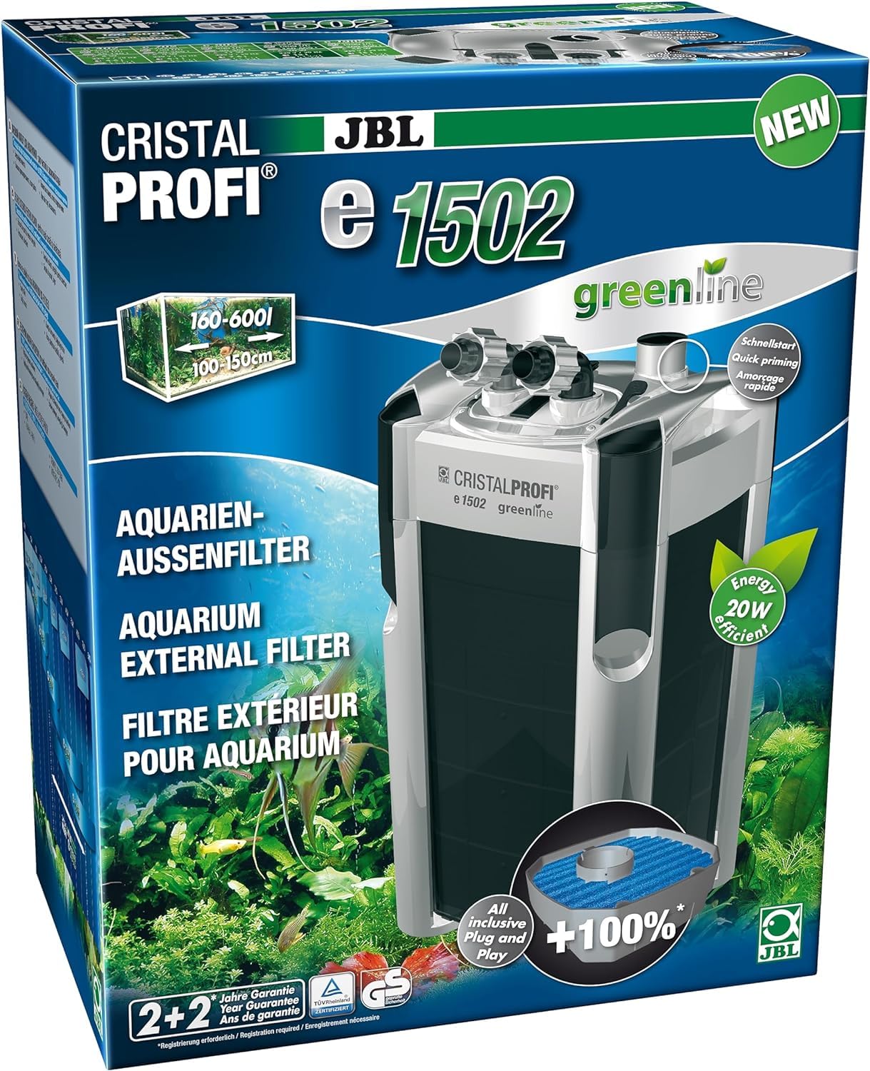 JBL CristalProfi e1502 greenline Außenfilter & 6109300 Doppelhahn + Schnellkupplung 16/22