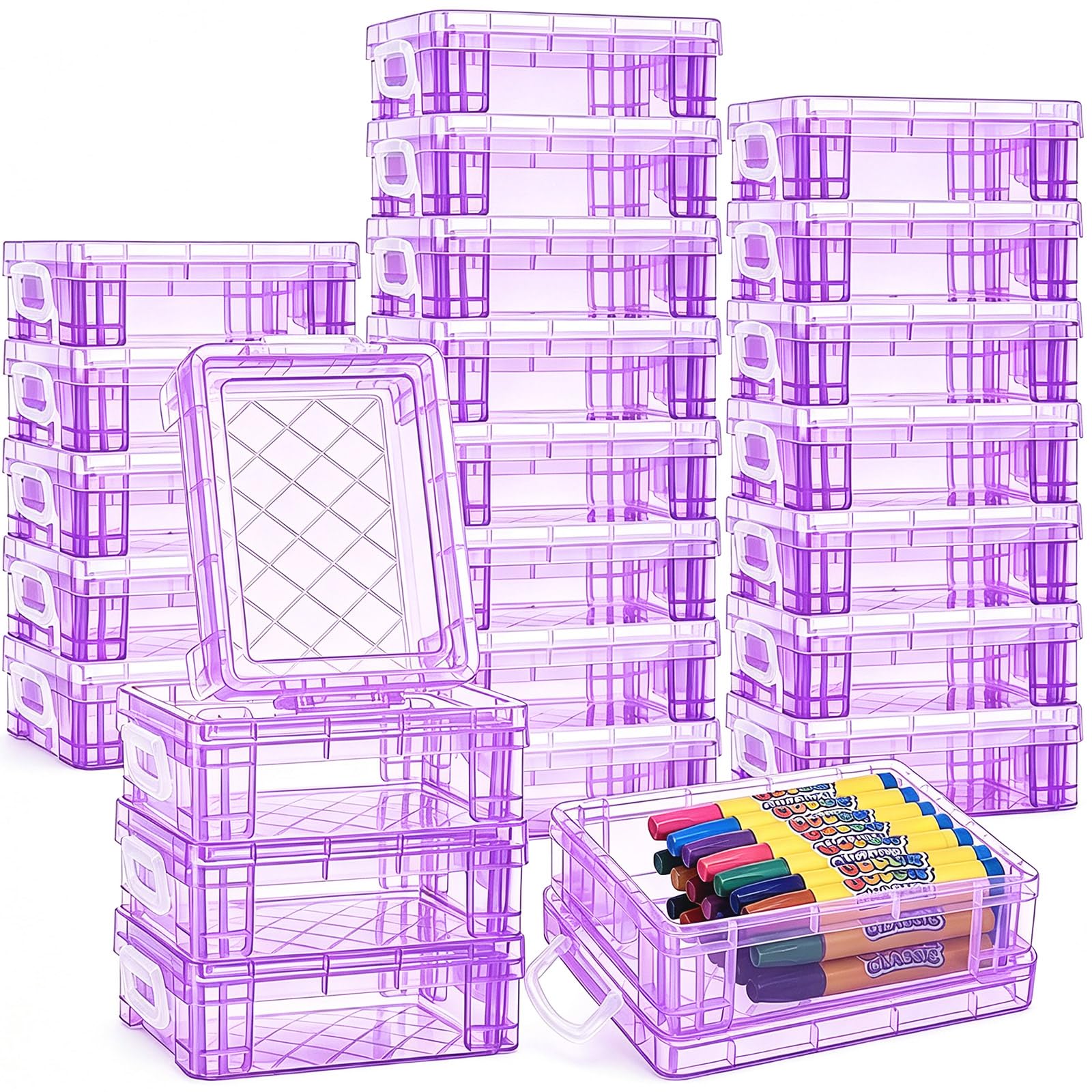 Suzile 25 Pcs Plastic Crayon Boxes Bulk,Purple