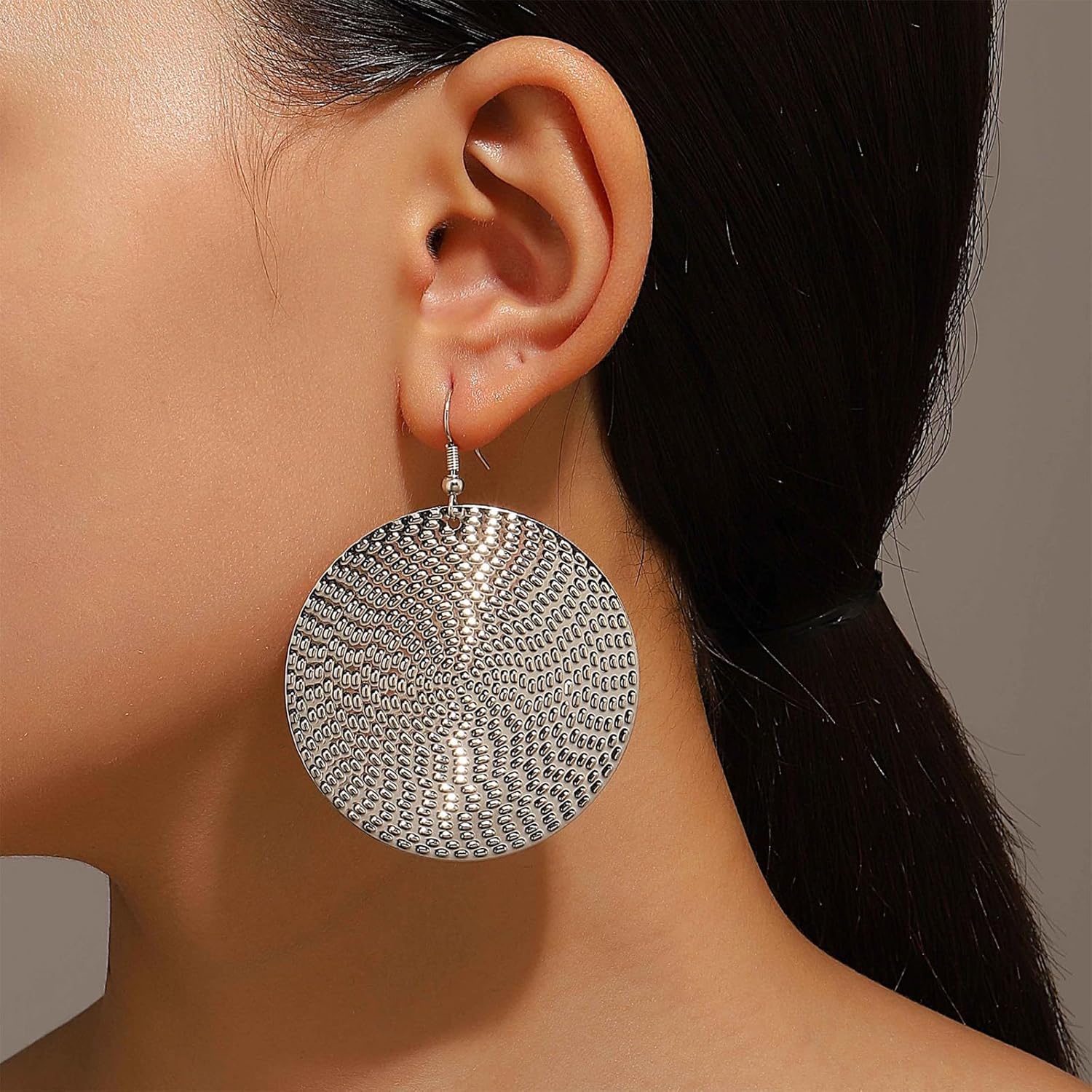 Boho Disc Earrings for Women Trendy Large Gold Circle Coin Earrings Hammered Rough Round Dangle Earrings Vintage Gold Jewelry - Image 2