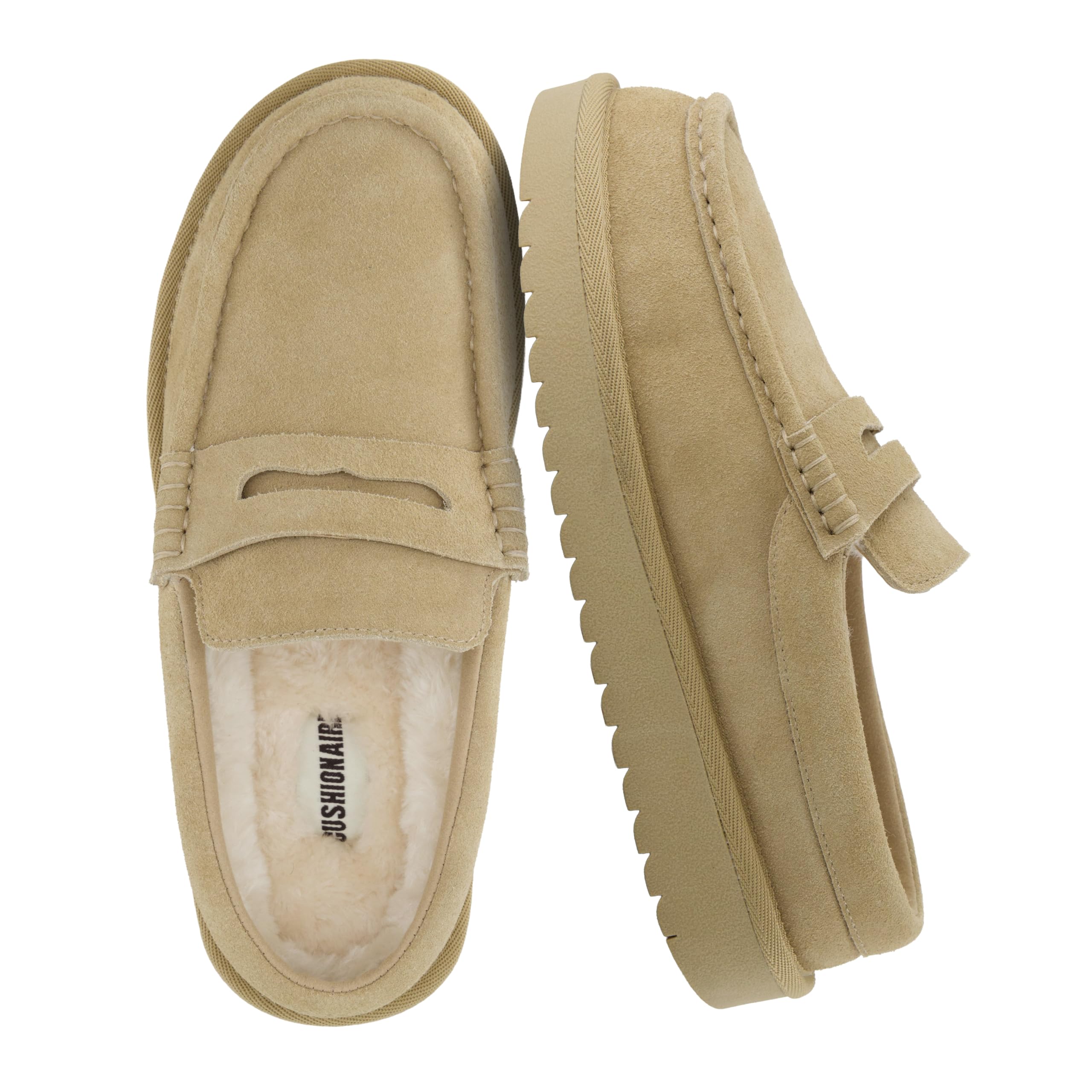 CUSHIONAIRE Ollie Cozy Genuine Suede Clogs for Women, Comfortable Slip-On Mule Loafers with Faux Fur Lining, Memory Foam Cushioning and Durable Rubber
