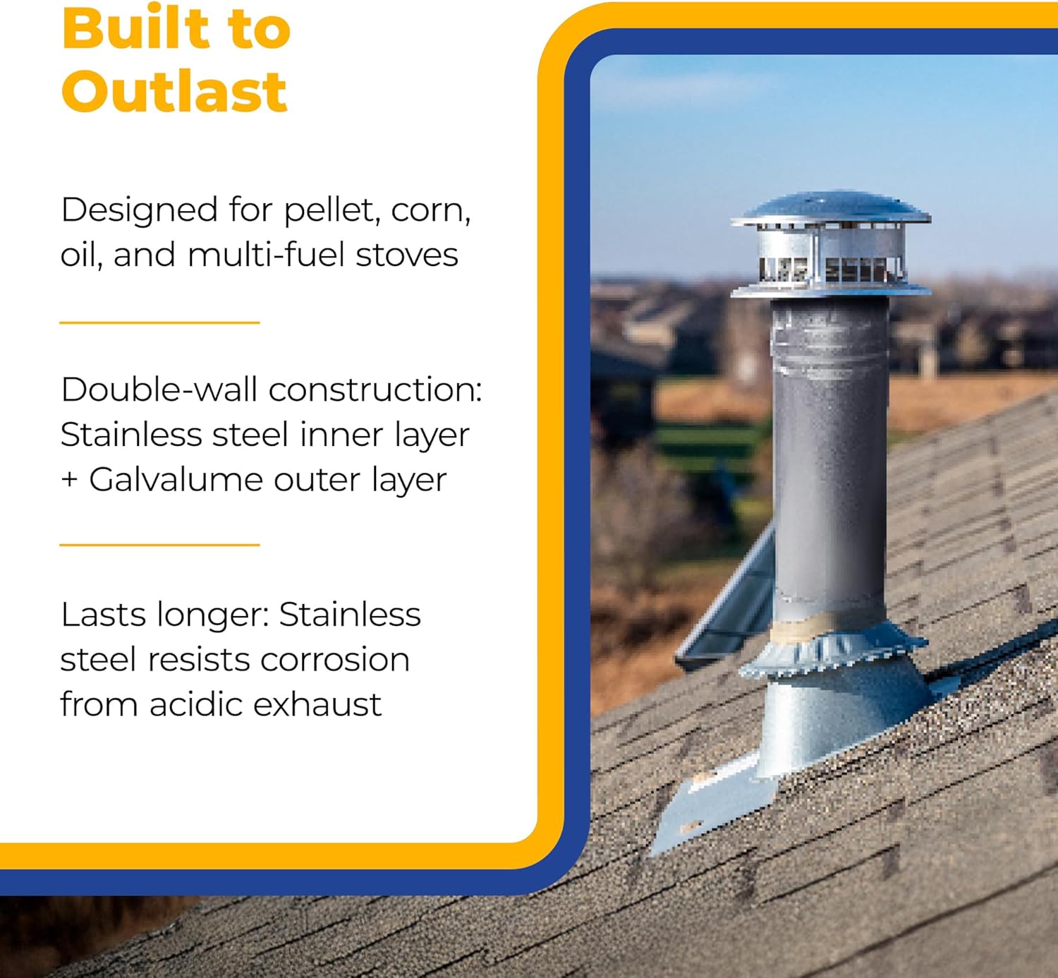 DuraVent PelletVent Stainless Steel Double Wall Straight Stove Pipe Connector to Vent Smoke and Exhaust for Multi-Fuels, 36" Long x 3" Diameter
