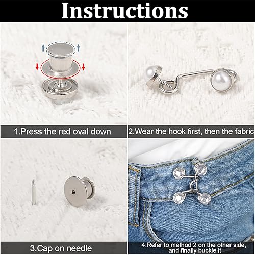 Miniatura 5 de 6 conjuntos de tensores de cintura para pantalones, botones ajustables de cintura de perlas extraíbles, botones de mezclilla para jeans sueltos,