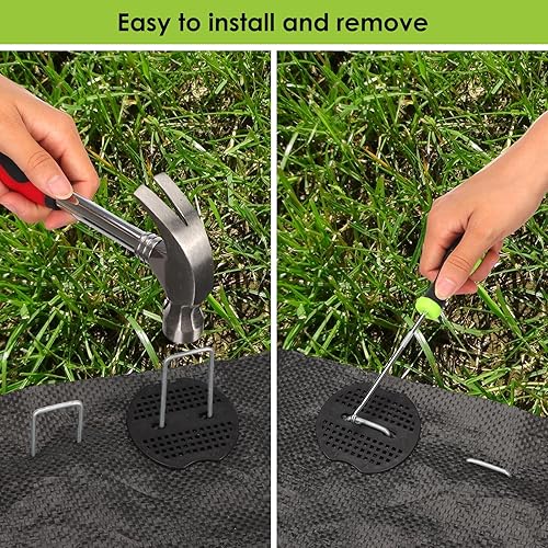 Miniatura 4 de CEWOR Juego de grapas de paisaje, 100 estacas de calibre 11 de 6 pulgadas y 50 juntas, gancho de selección de estacas de jardín galvanizado y