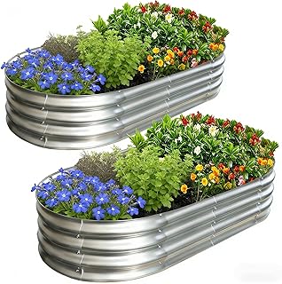 Galvanized Raised Garden Bed Kit, Planter Garden Boxes Outdoor, Oval Lar...