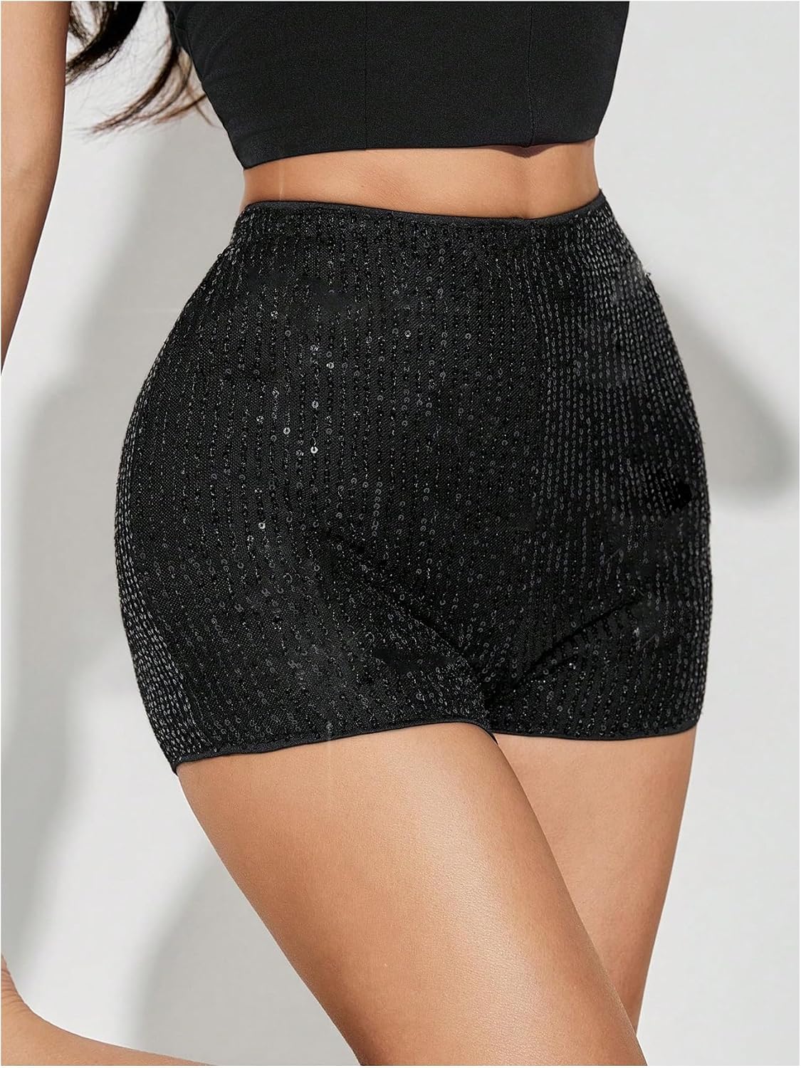 OYOANGLE Women's Sequin Sparkly Low Rise Skinny Shorts Party Shiny Going Out Shorts Rave Bottoms