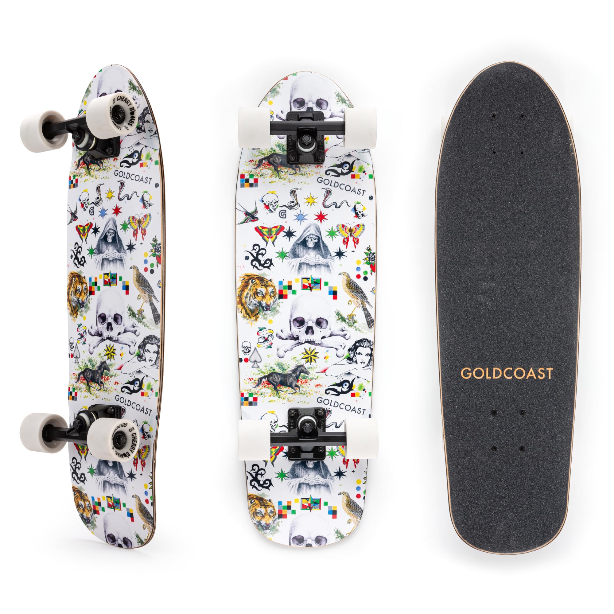 GoldCoast Nateflash Cruiser Skateboard Complete 28 Canadian Maple Cruiser Deck Soft 60mm Wheels Precision Bearings Smooth Quiet Ride