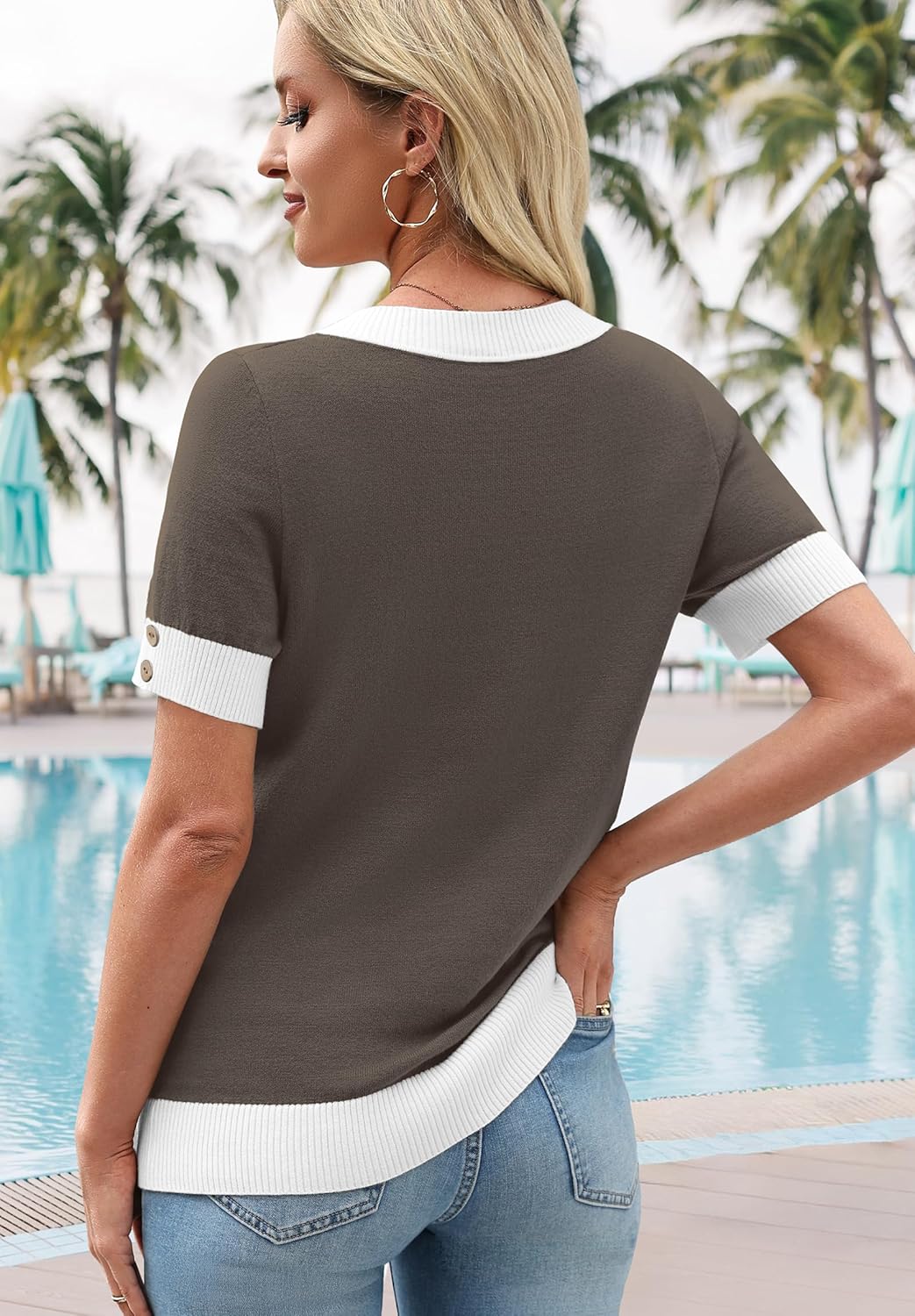 WIHOLL Womens Short Sleeve Sweater Lightweight Knit Tops Summer Spring Shirts with Buttons Trendy - Image 5