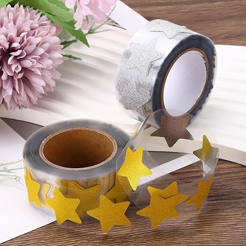Miniatura 7 de MECCANIXITY 1 rollo de calcomanías de estrella de 1 pulgada, etiquetas adhesivas brillantes para notas, tarjetas de felicitación, cajas de regalo,
