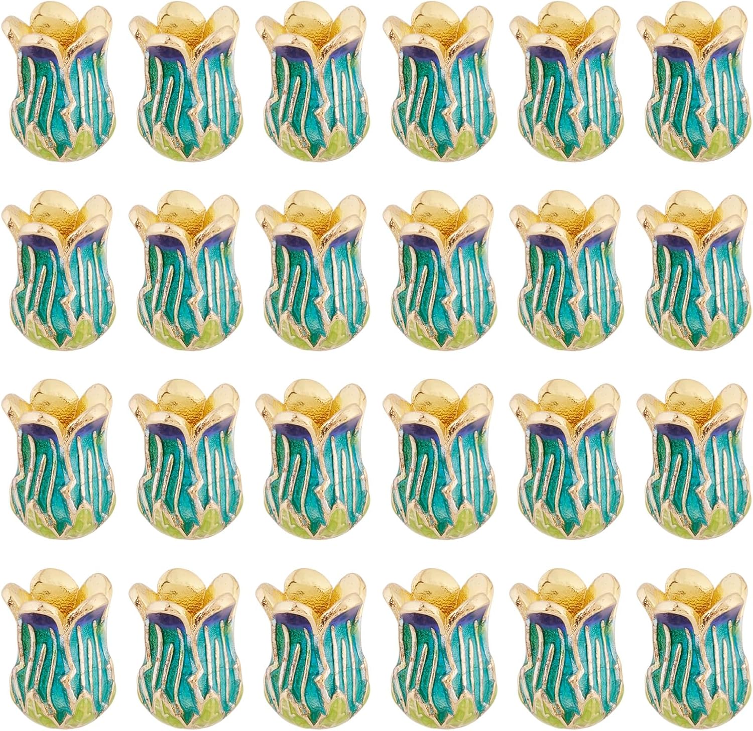 Pandahall 25pcs 5-Petal Flower Brass Enamel Bead Cap 0.55x0.39 Inch Gold Plated Metal Loose Beads Spacers for Jewelry Making