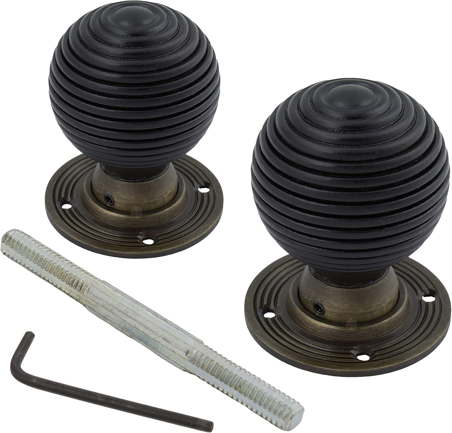 Antique Brass Wood Beehive Door Knob Handle Black Hard Wood Ebonized