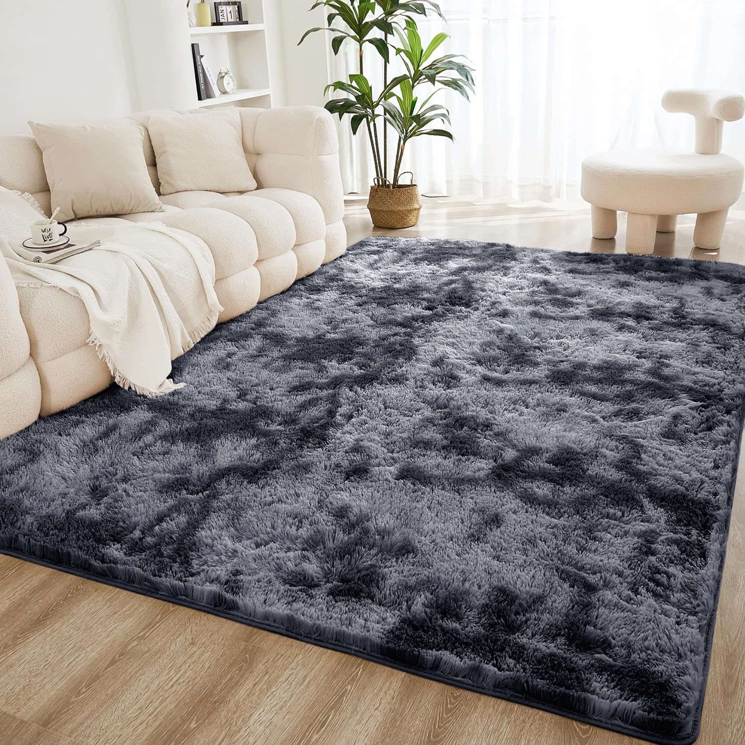 Oxford Homeware Rugs Living Room 120 x 170 CM, Tie-Dye Dark Grey Area Rugs for Bedroom Large Non Slip
