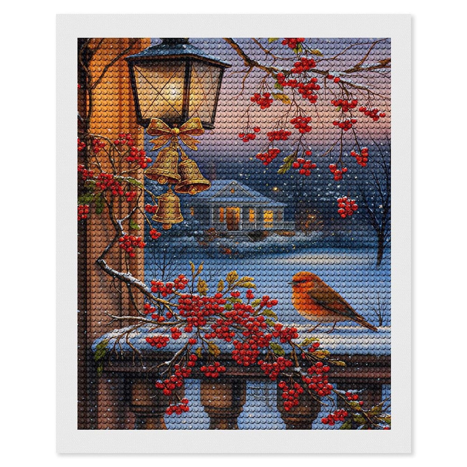 Junmoney Winter Berries and Bird Scene Diamond Painting Kit 16"x20", Easy Handmade Project, Easy to Enjoy, Aesthetic Room Decor, Christmas Gift