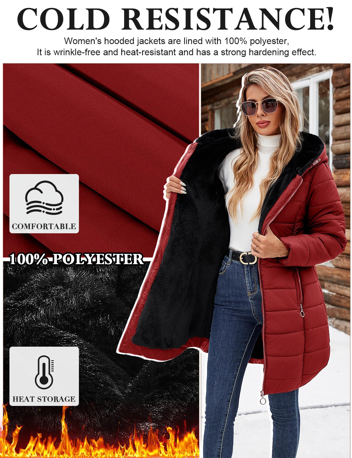 CMTOP Cappotto Donna Invernale Lungo Imbottito Parka Donna con Fodera in Peluche Cappuccio Regolabile Tessuto Idrorepellente Tasche con Zip e Polsini Antivento a Costine