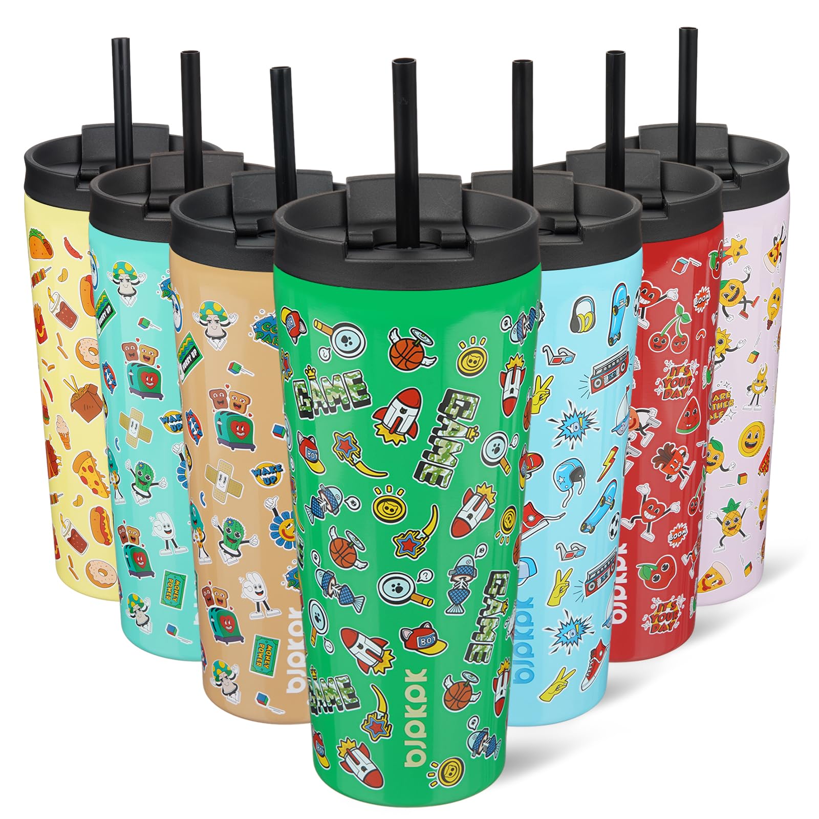 BJPKPK 22 oz Coffee Tumbler with Straw, Insulated Stainless Steel Cup